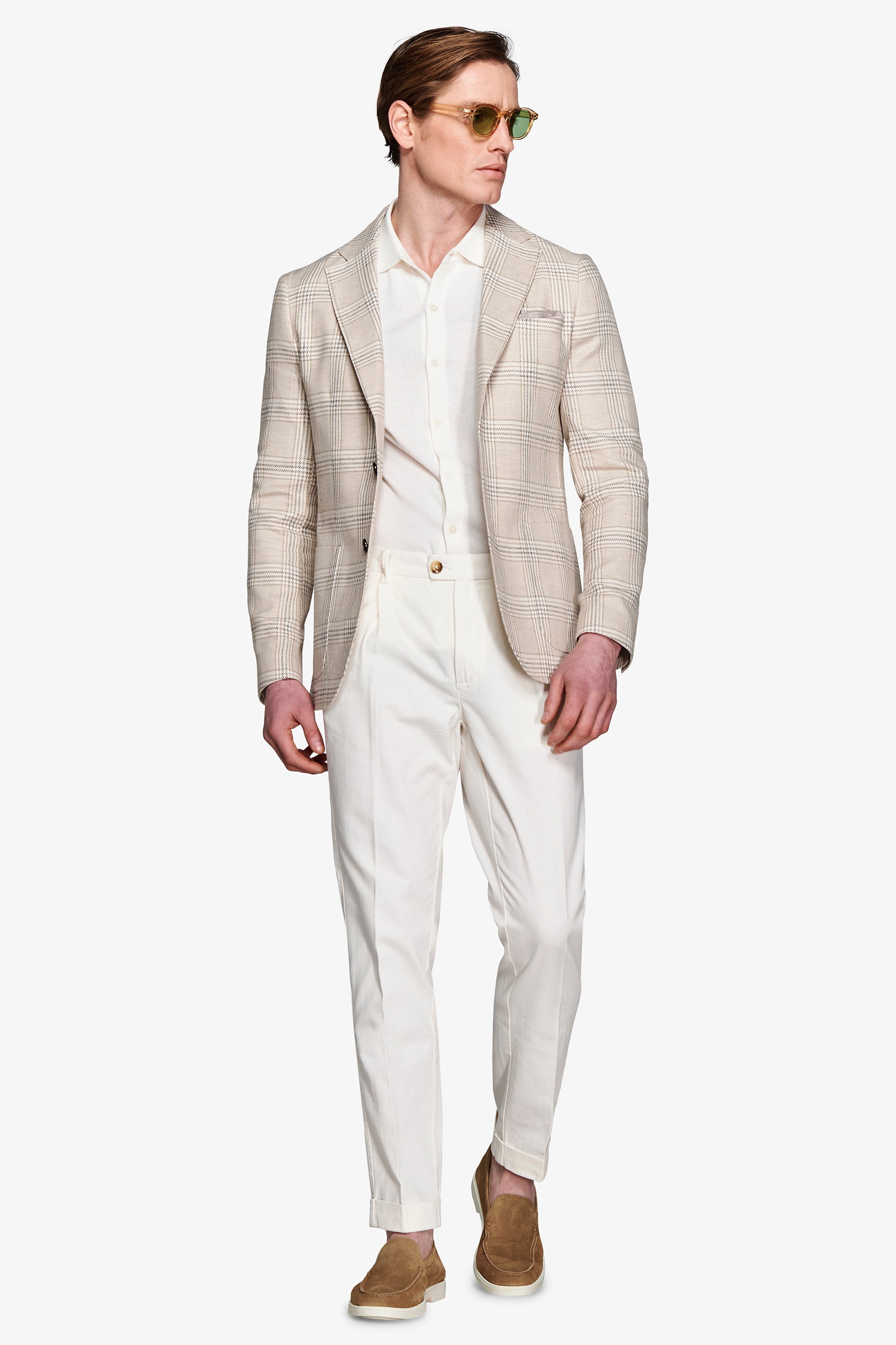 Jacke aus Leinenmischung mit grobem Karomuster in Sandfarbe