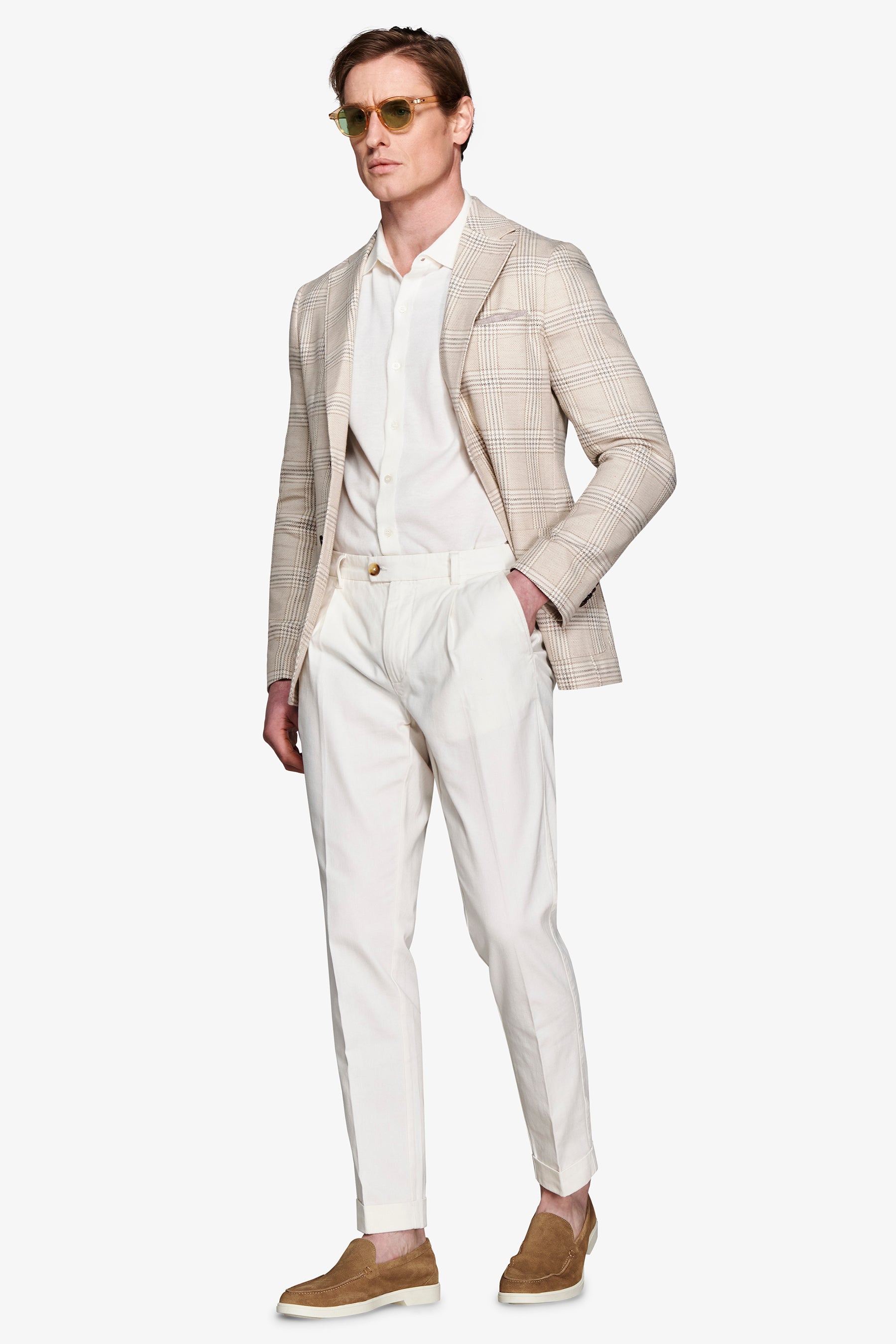 Jacke aus Leinenmischung mit grobem Karomuster in Sandfarbe