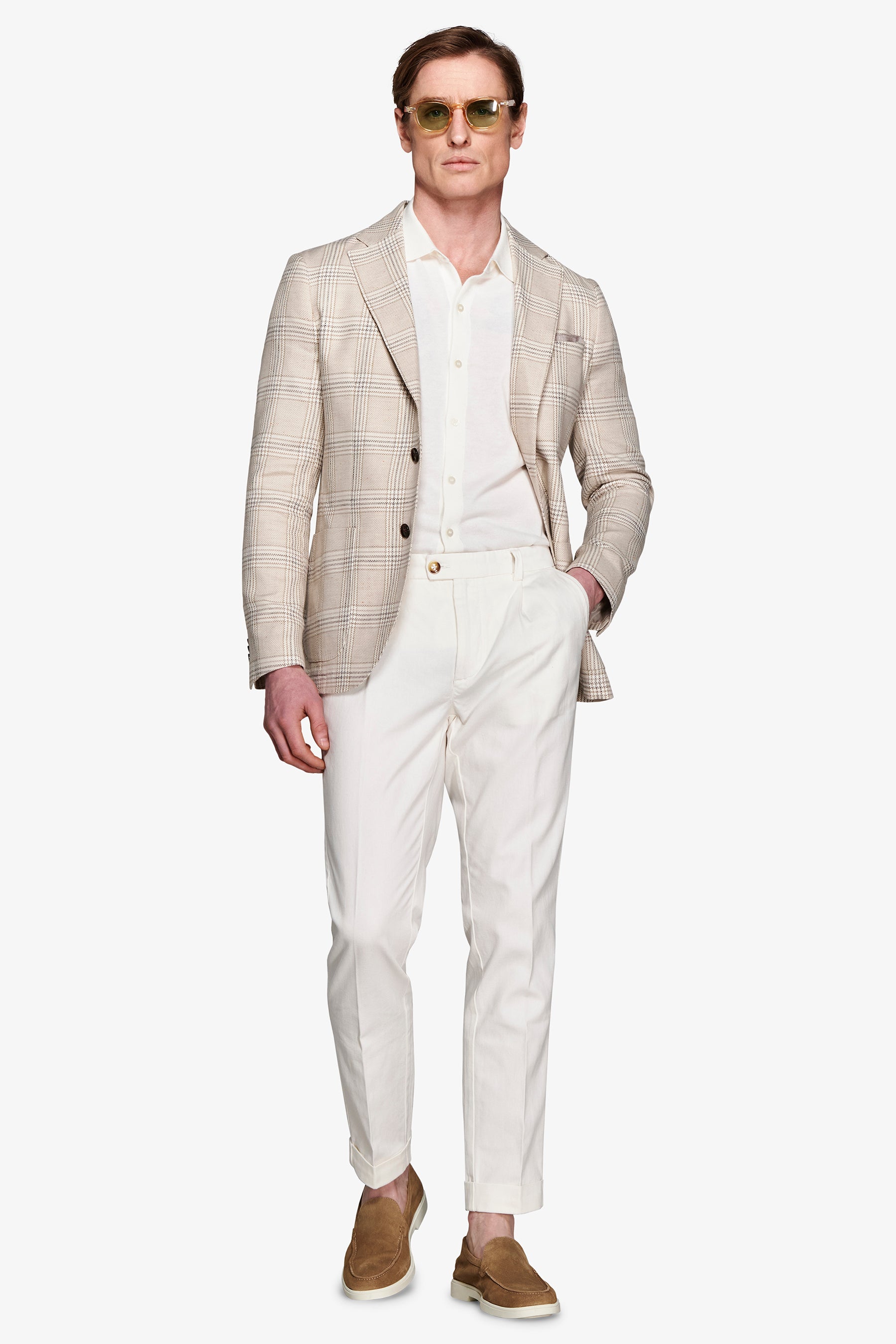 Jacke aus Leinenmischung mit grobem Karomuster in Sandfarbe