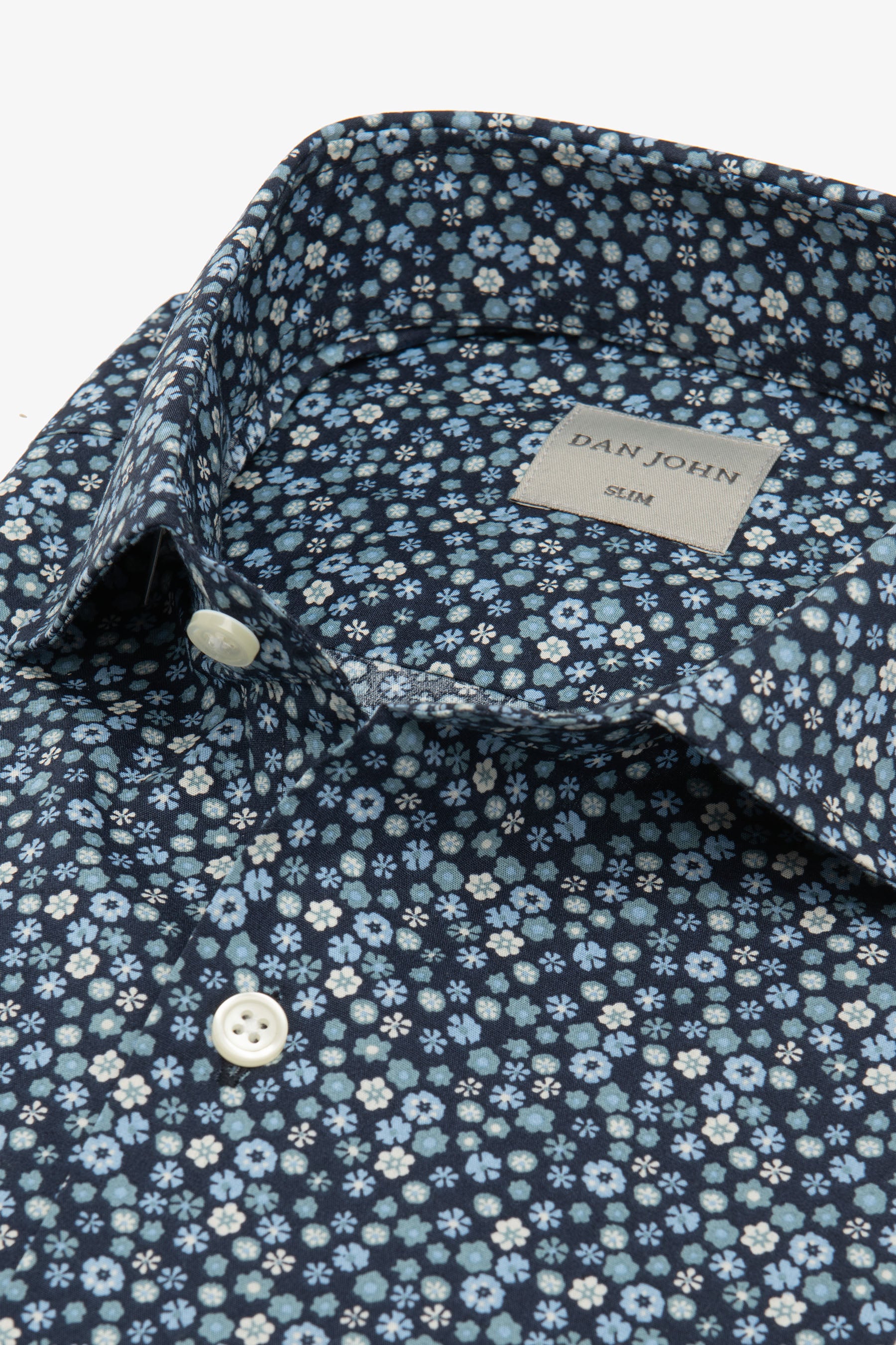 Camicia stampa fiori celeste slim-Dan John