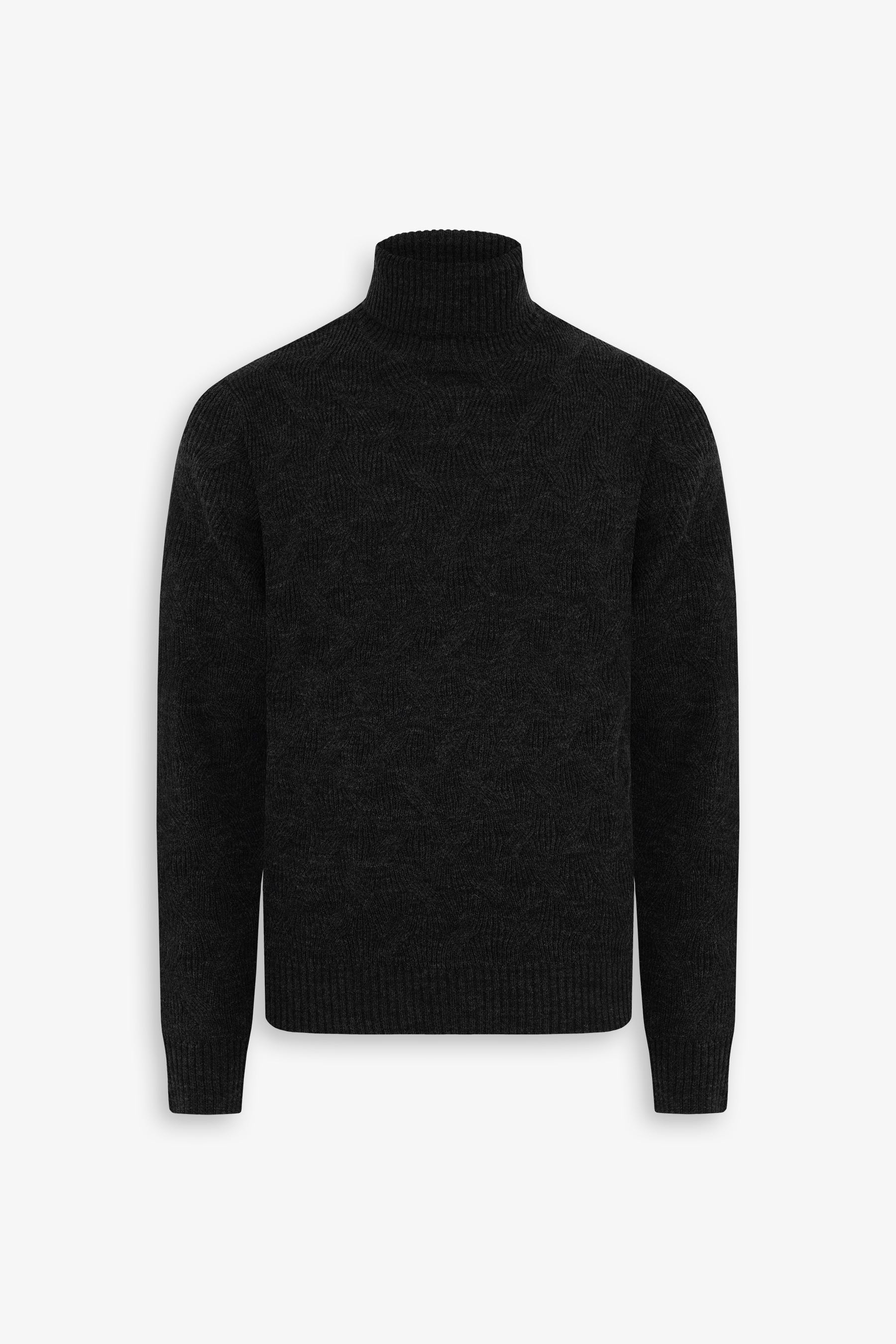 Maglia dolcevita a treccia discontinua antracite-Dan John