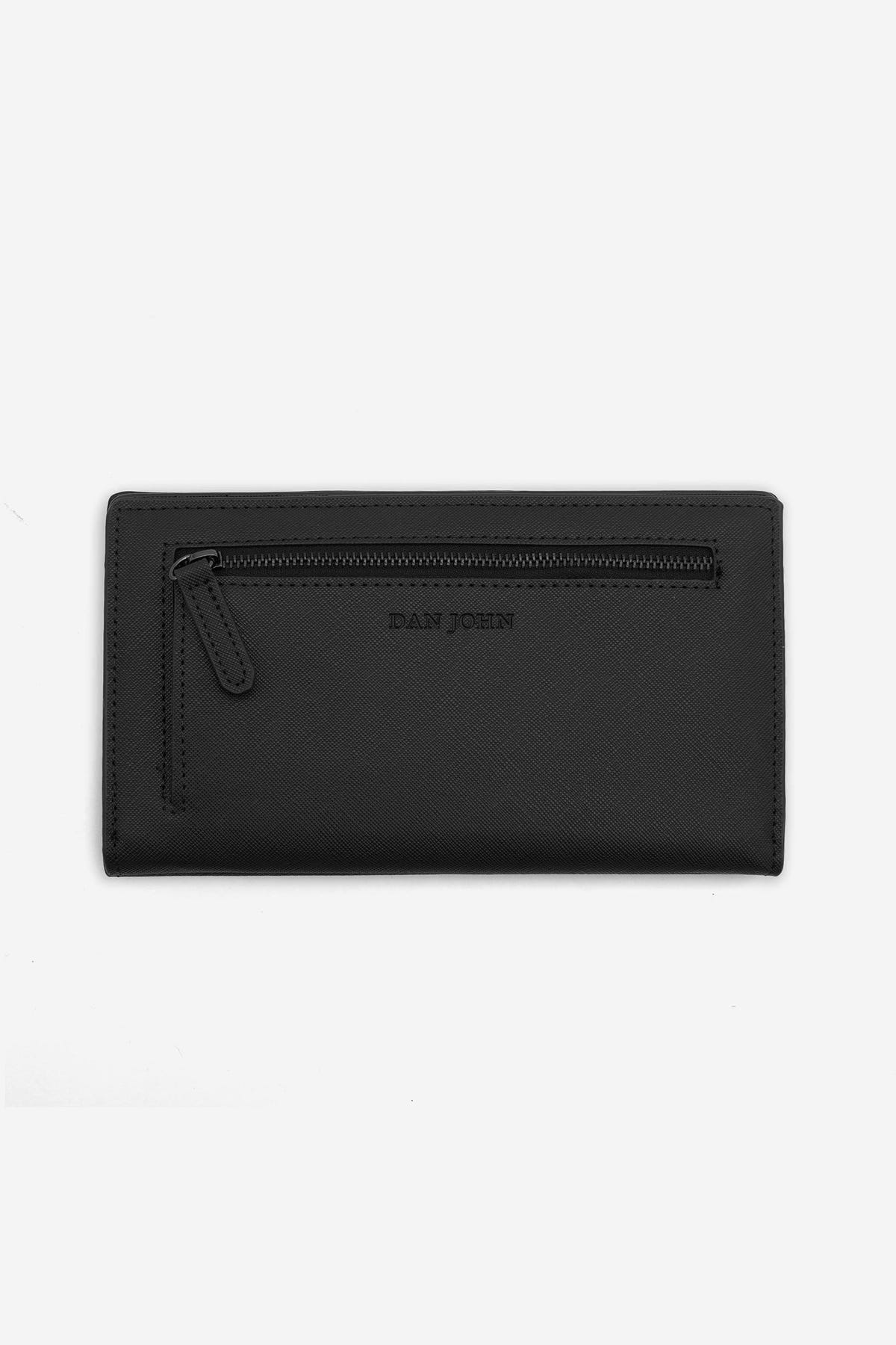 Portafoglio lungo in saffiano nero