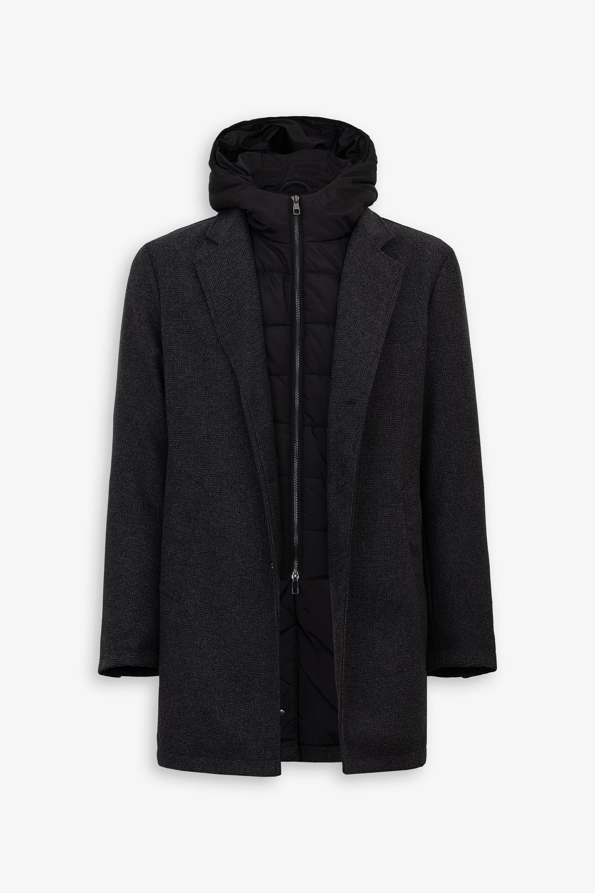 Cappotto monopetto con pettorina nero