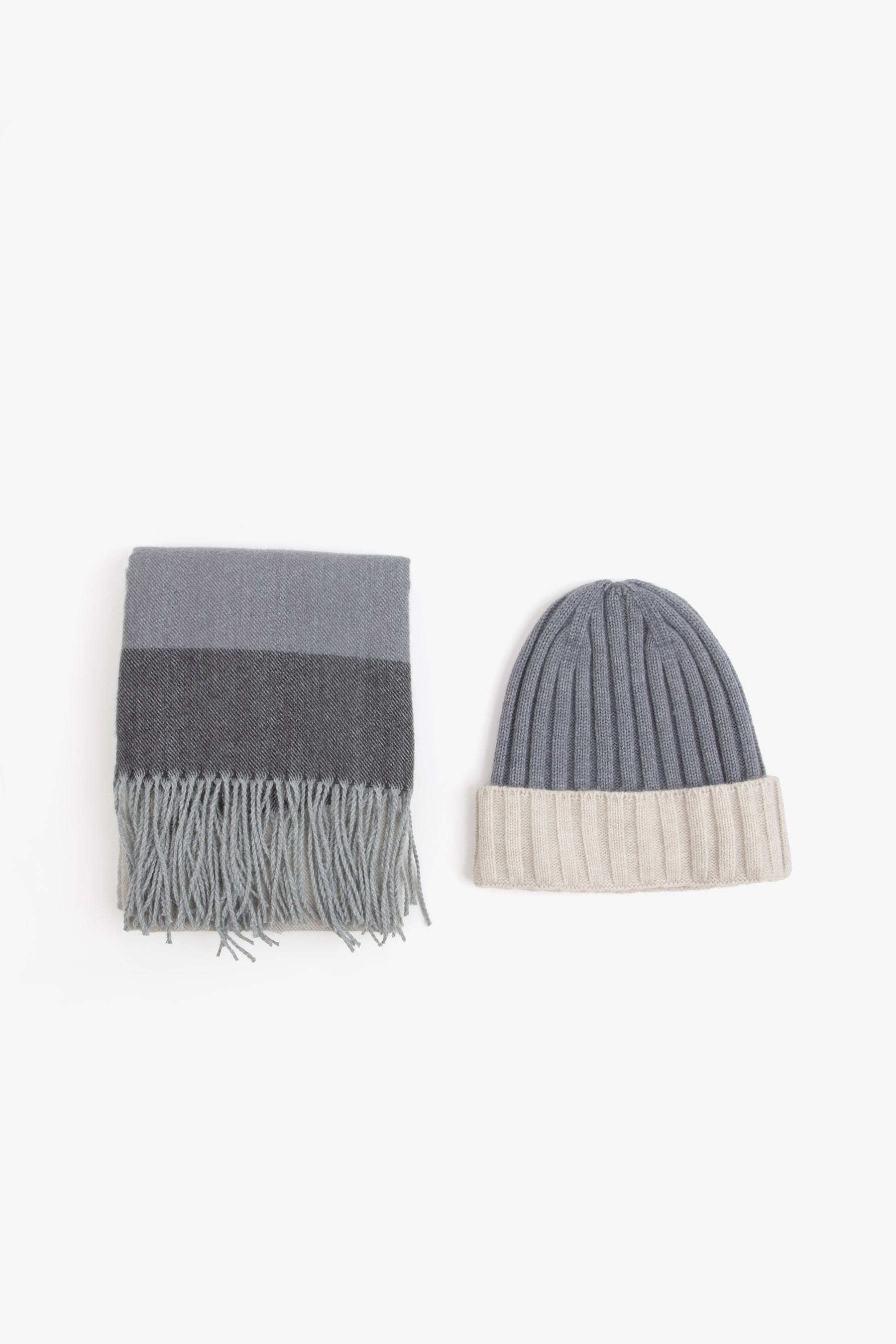 Kit sciarpa e cappello beanie bicolore grigio-Dan John