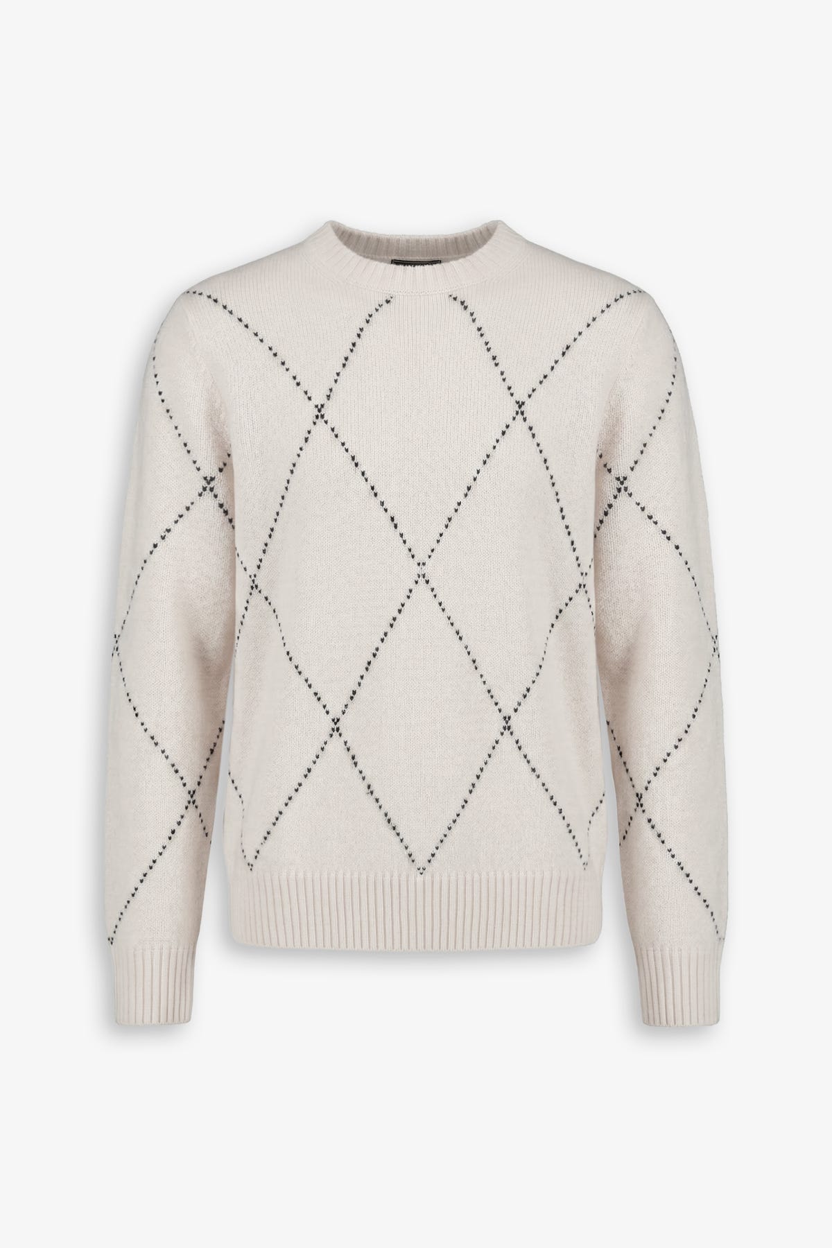 Maglia girocollo rombi jacquard panna