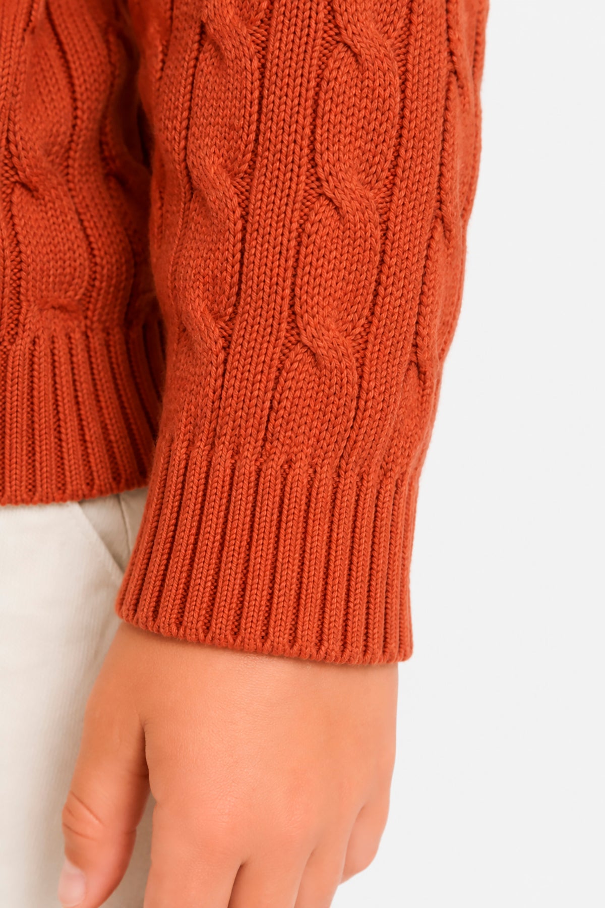 Rundhalspullover mit Zopfmuster in Orange Kids