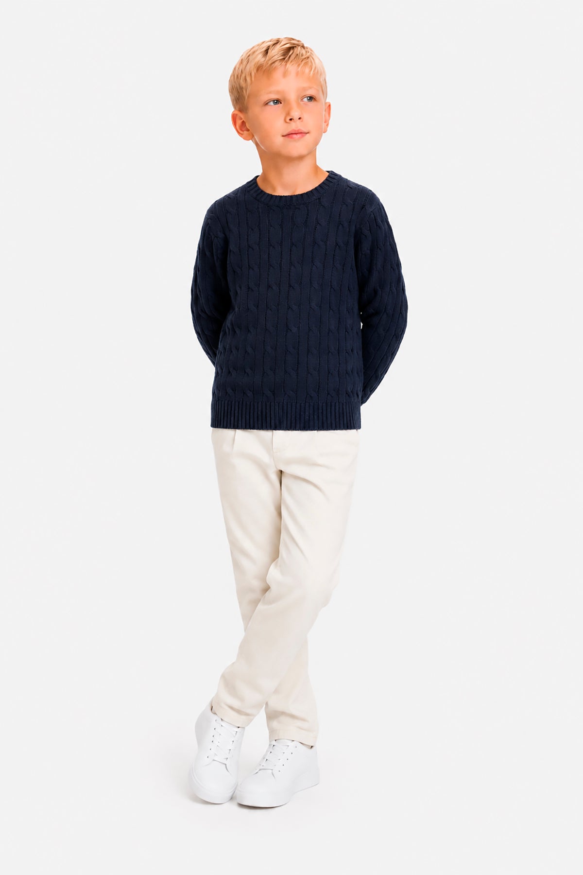 Blauer Rollkragenpullover mit Zopfmuster Kids