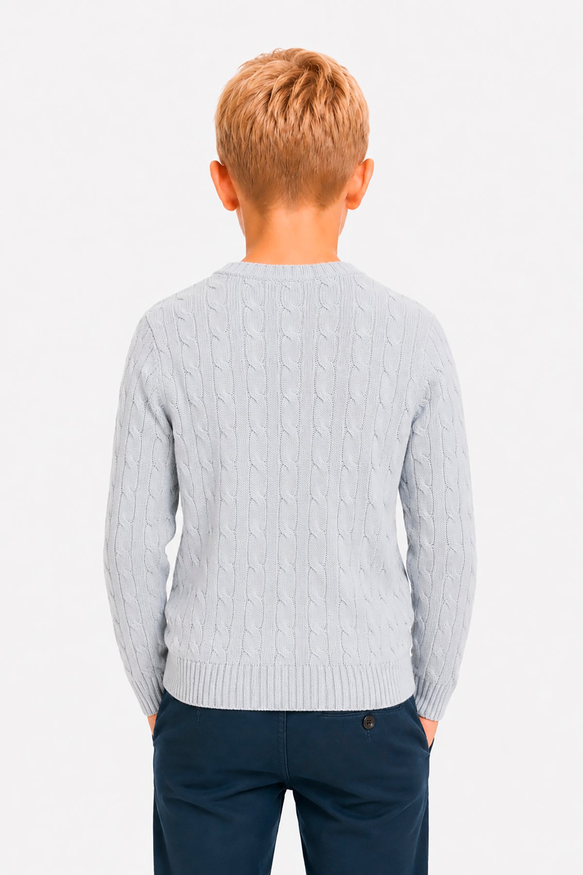 Rundhalspullover mit Zopfmuster in Himmelblau Kids