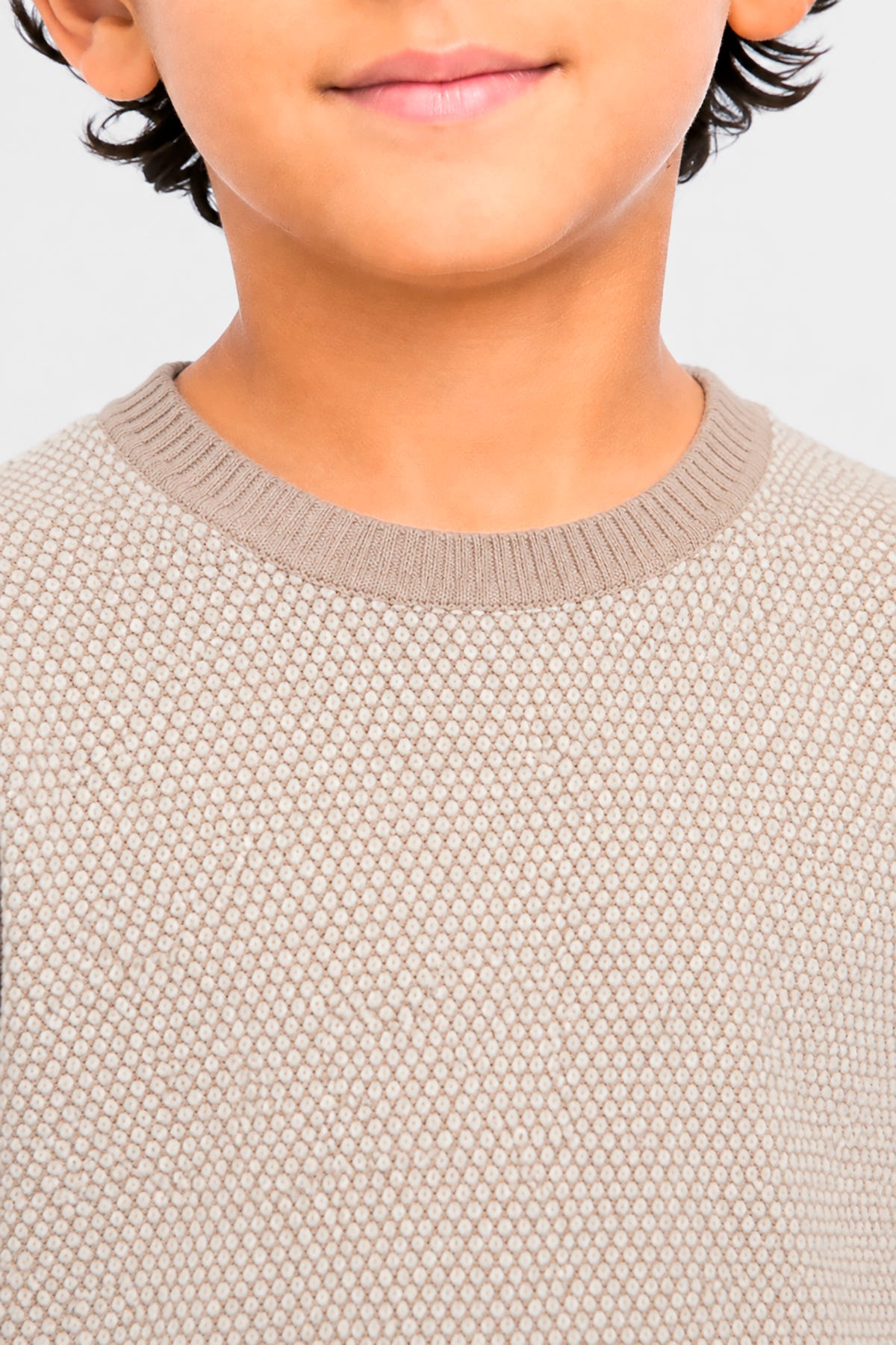 KIDS Beige rice stitch crewneck sweater