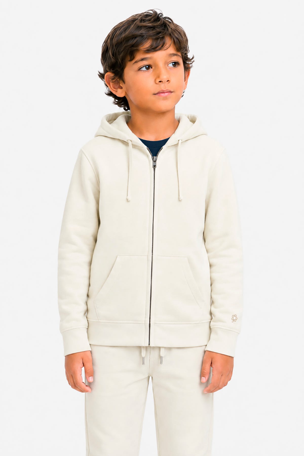 Felpa full zip bimaterica panna Kids
