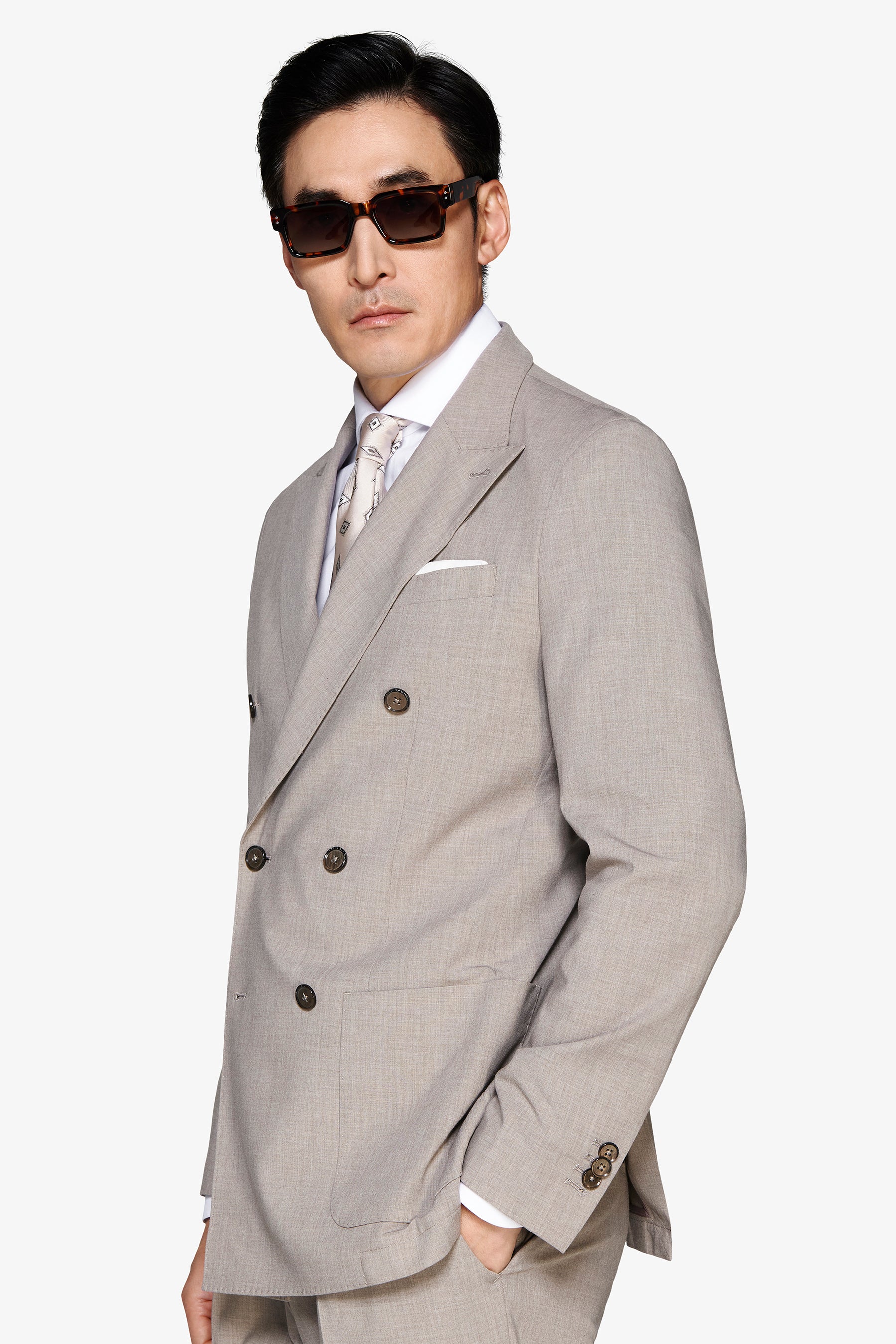 CHAQUETA MODULAR CRUZADA DE LONA MELANGE GRIS TORTOLA