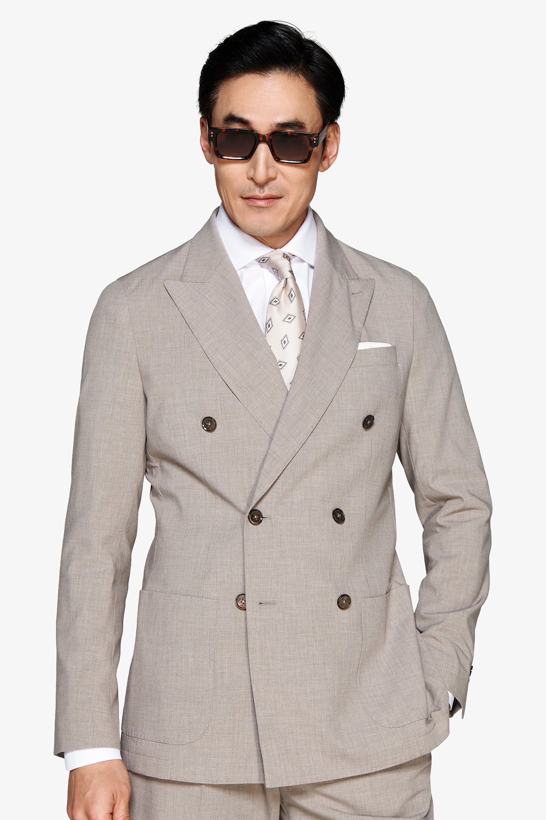 CHAQUETA MODULAR CRUZADA DE LONA MELANGE GRIS TORTOLA