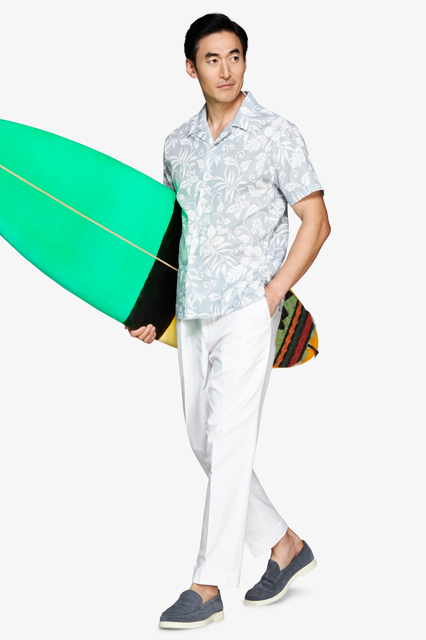 Camicia misto lino hawaiana celeste
