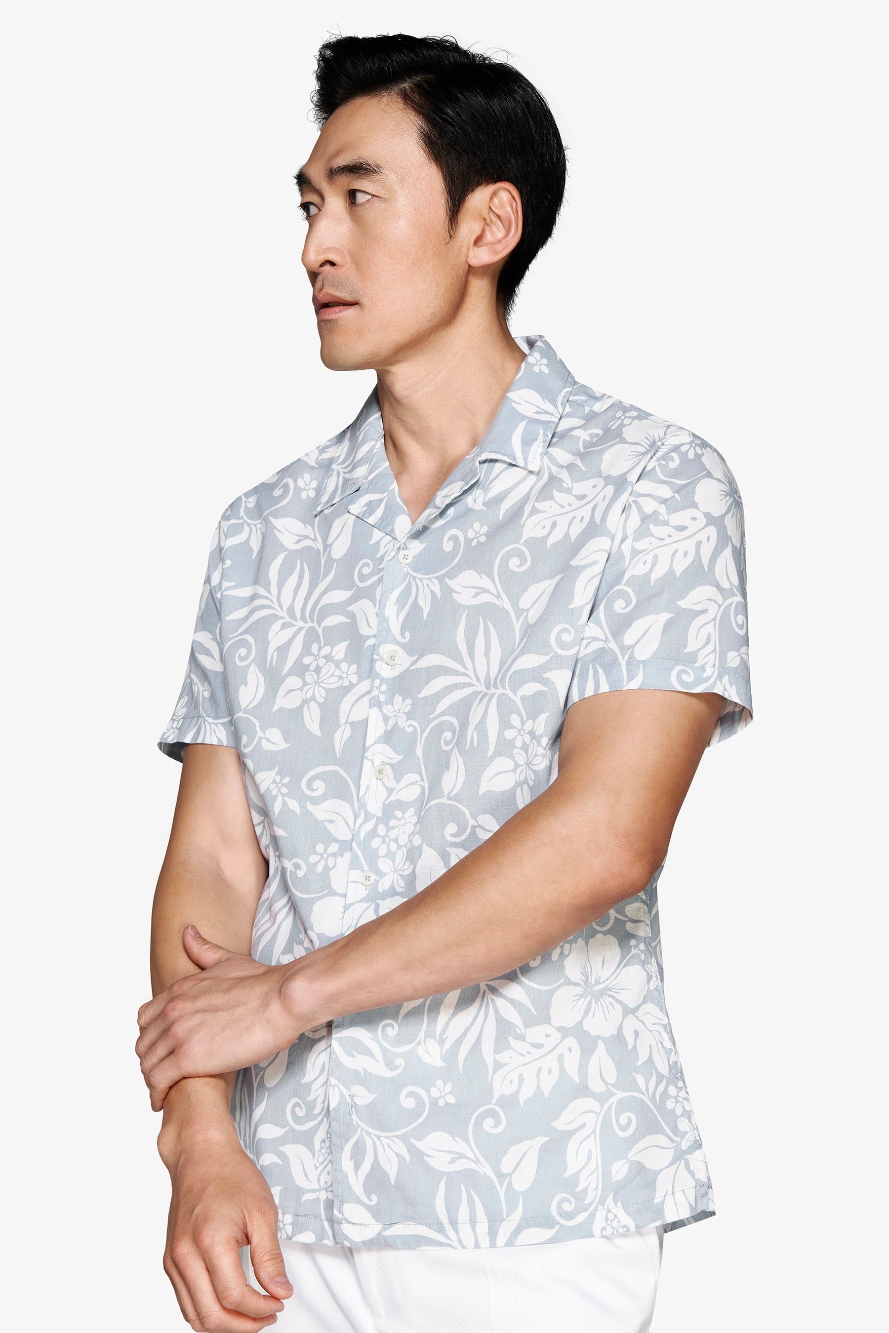 Camicia misto lino hawaiana celeste