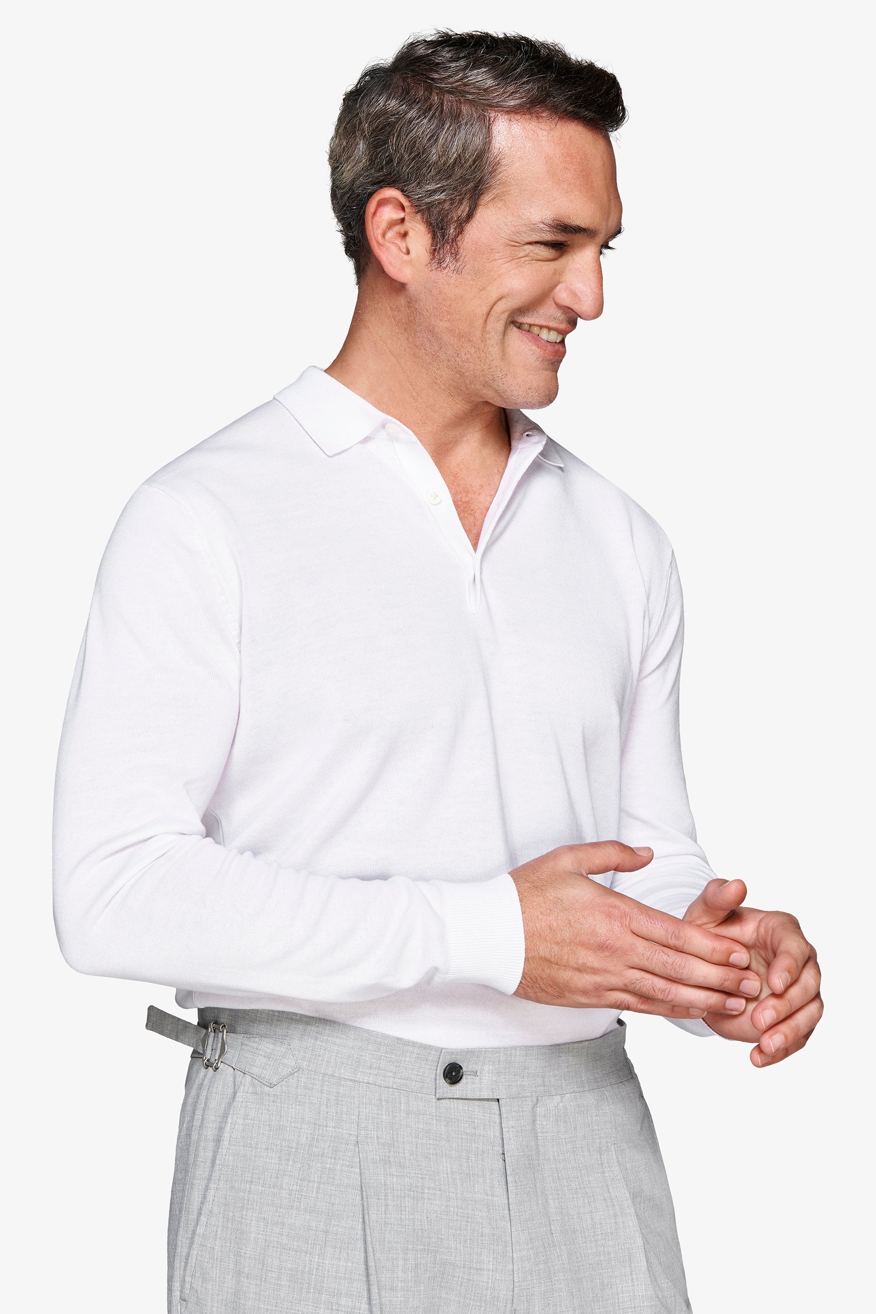 Poloshirt aus Strick mit Knöpfen in Off White