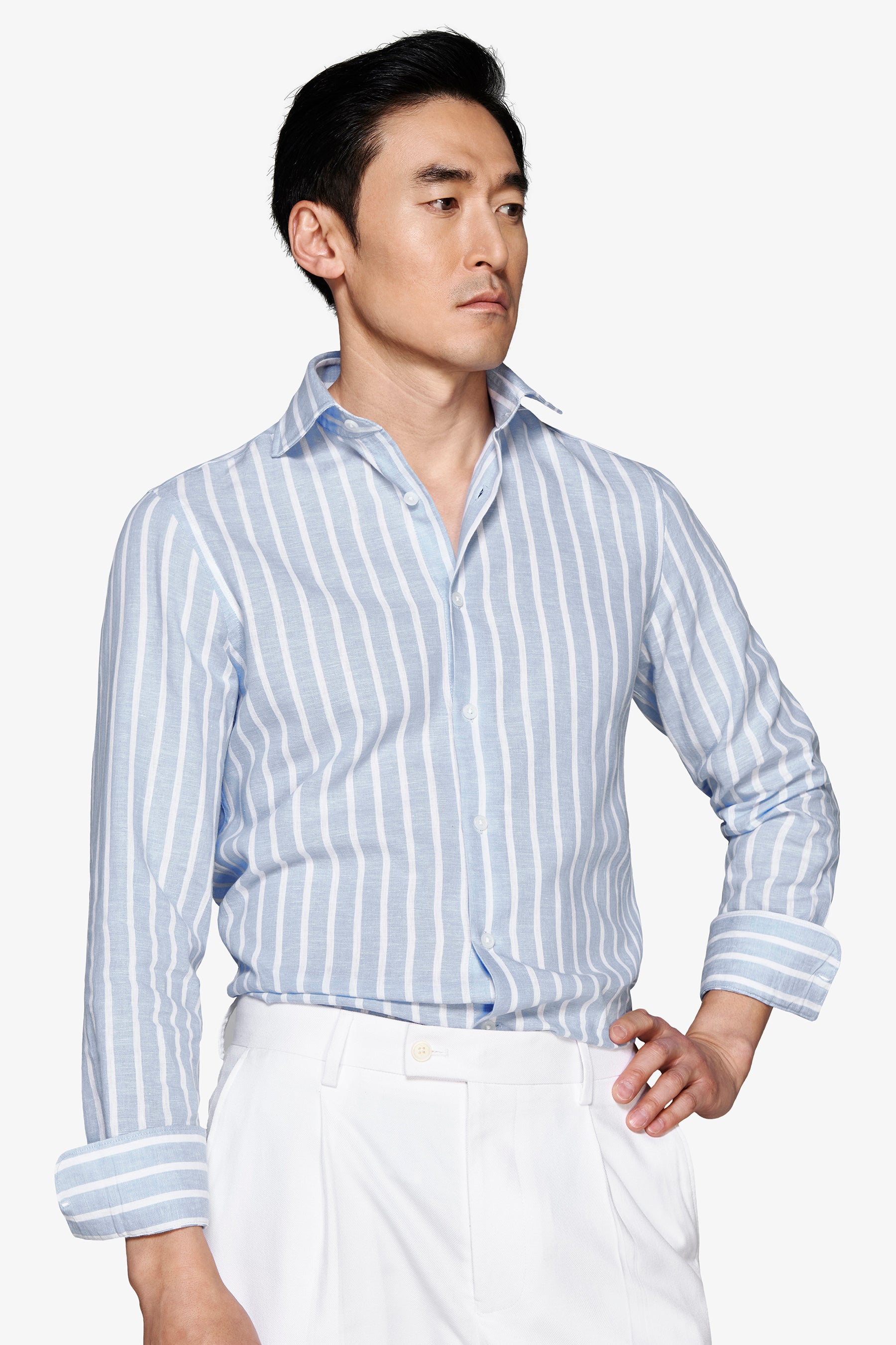 Light blue linen blend striped shirt