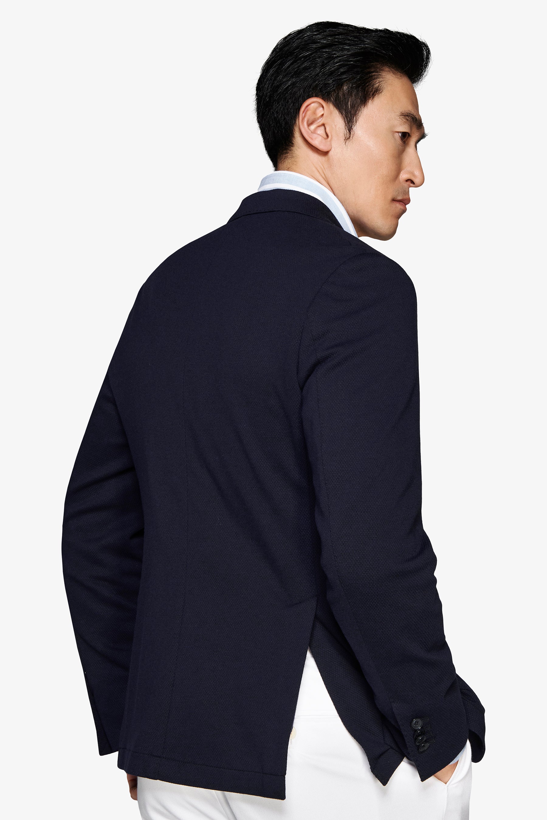 Blue textured jersey blazer