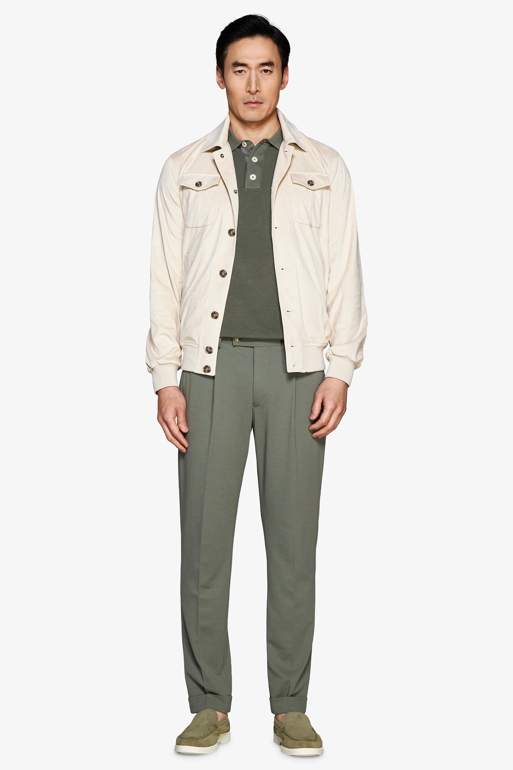 Chaqueta tipo trucker de ante color arena