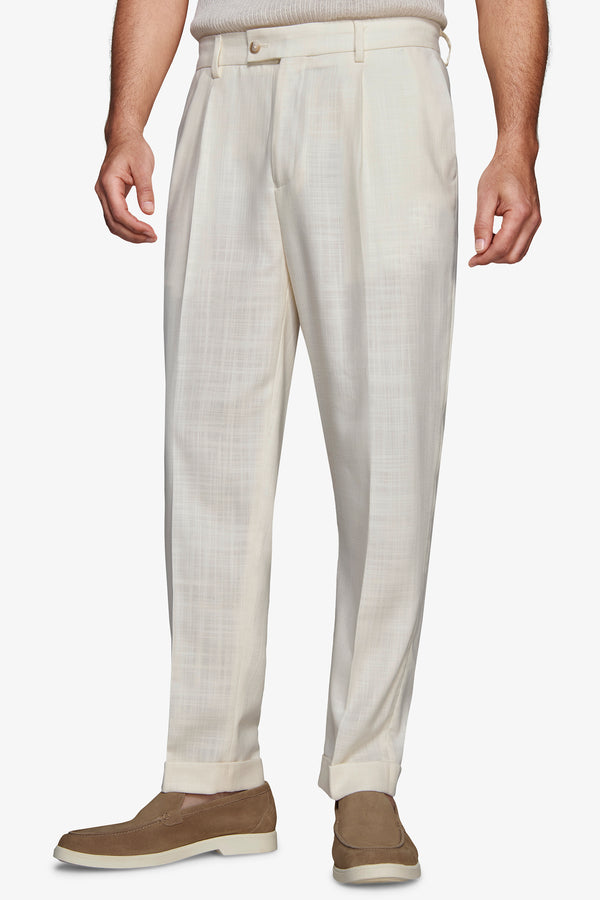 Butter linen blend trousers with pleats