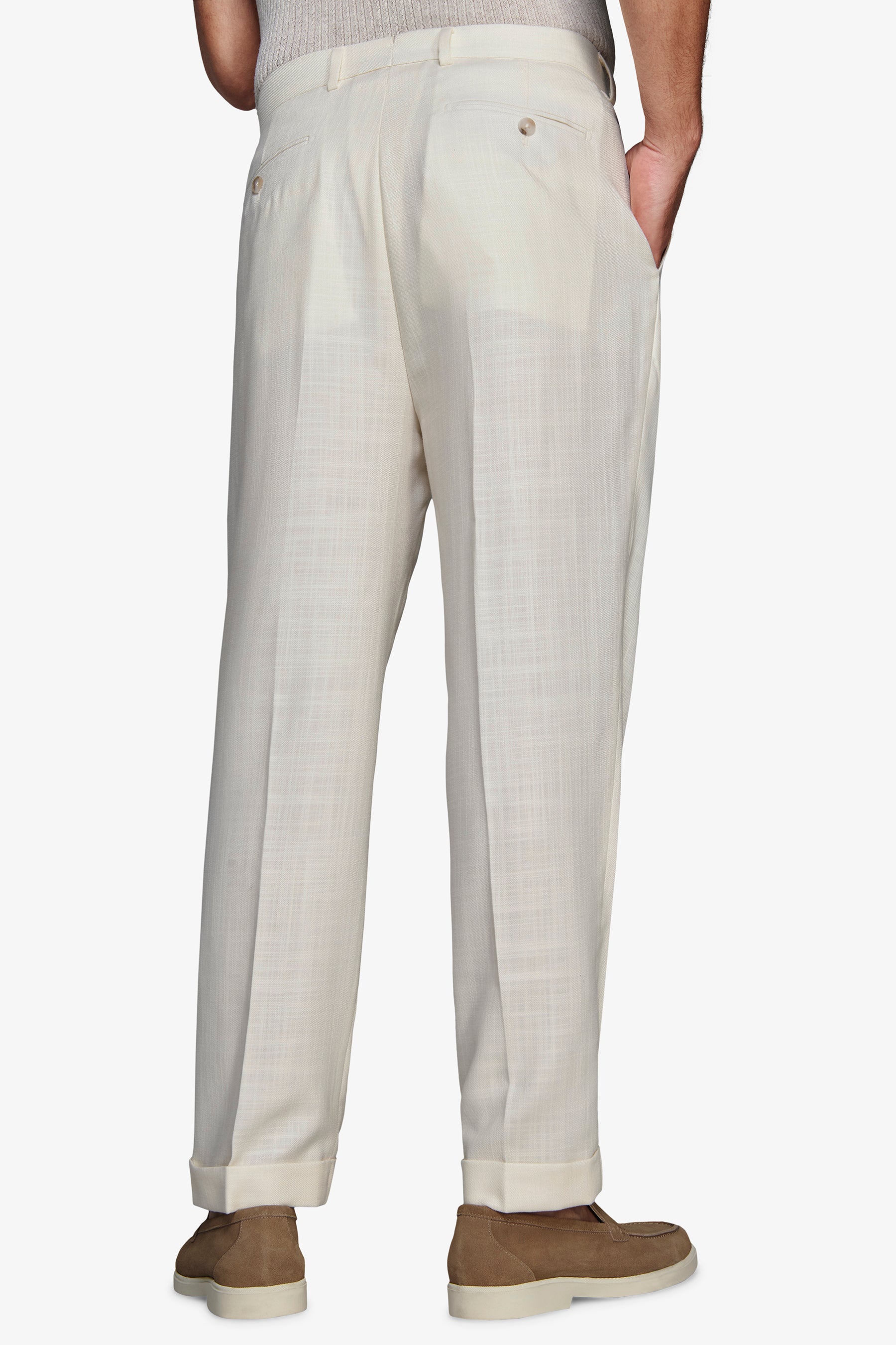 Pantaloni misto lino con pinces burro