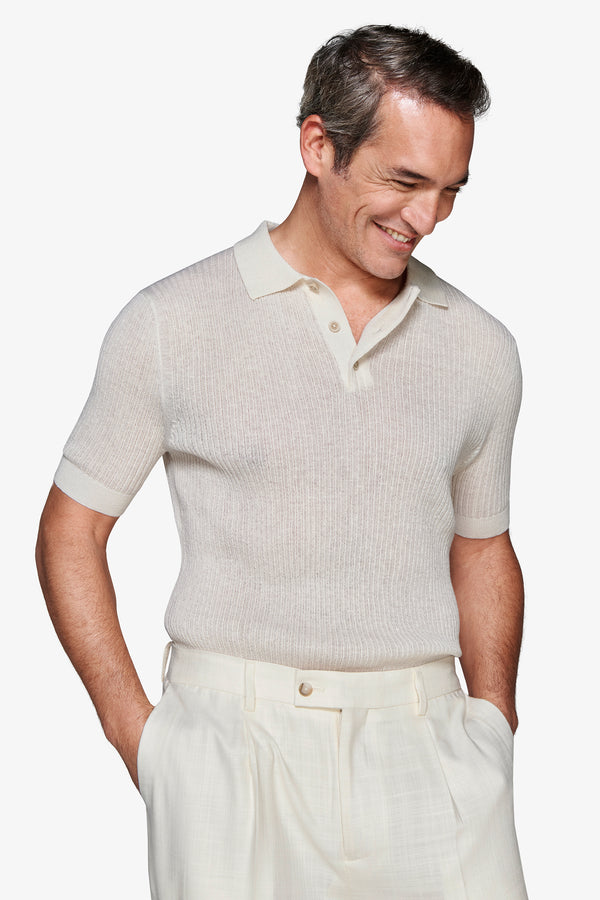 Butter linen blend knit polo shirt
