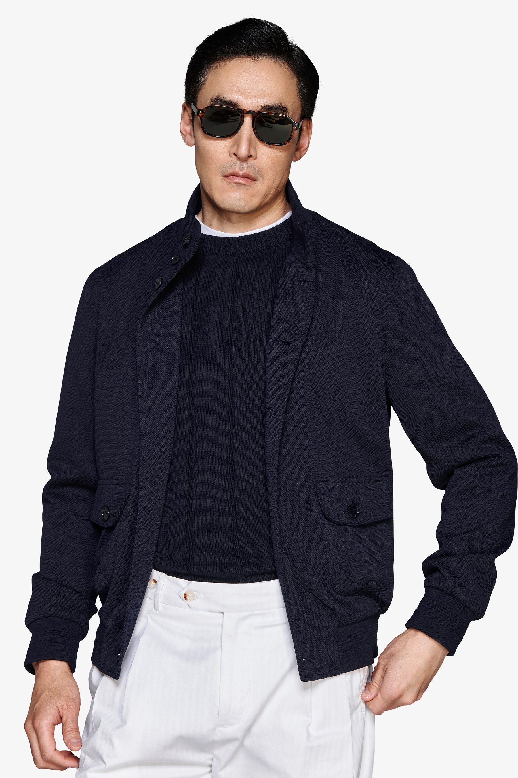 Chaqueta bómber en punto piqué.