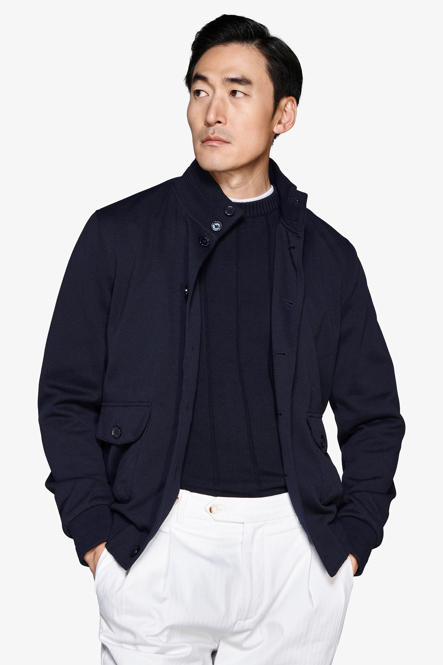 Chaqueta bómber en punto piqué.