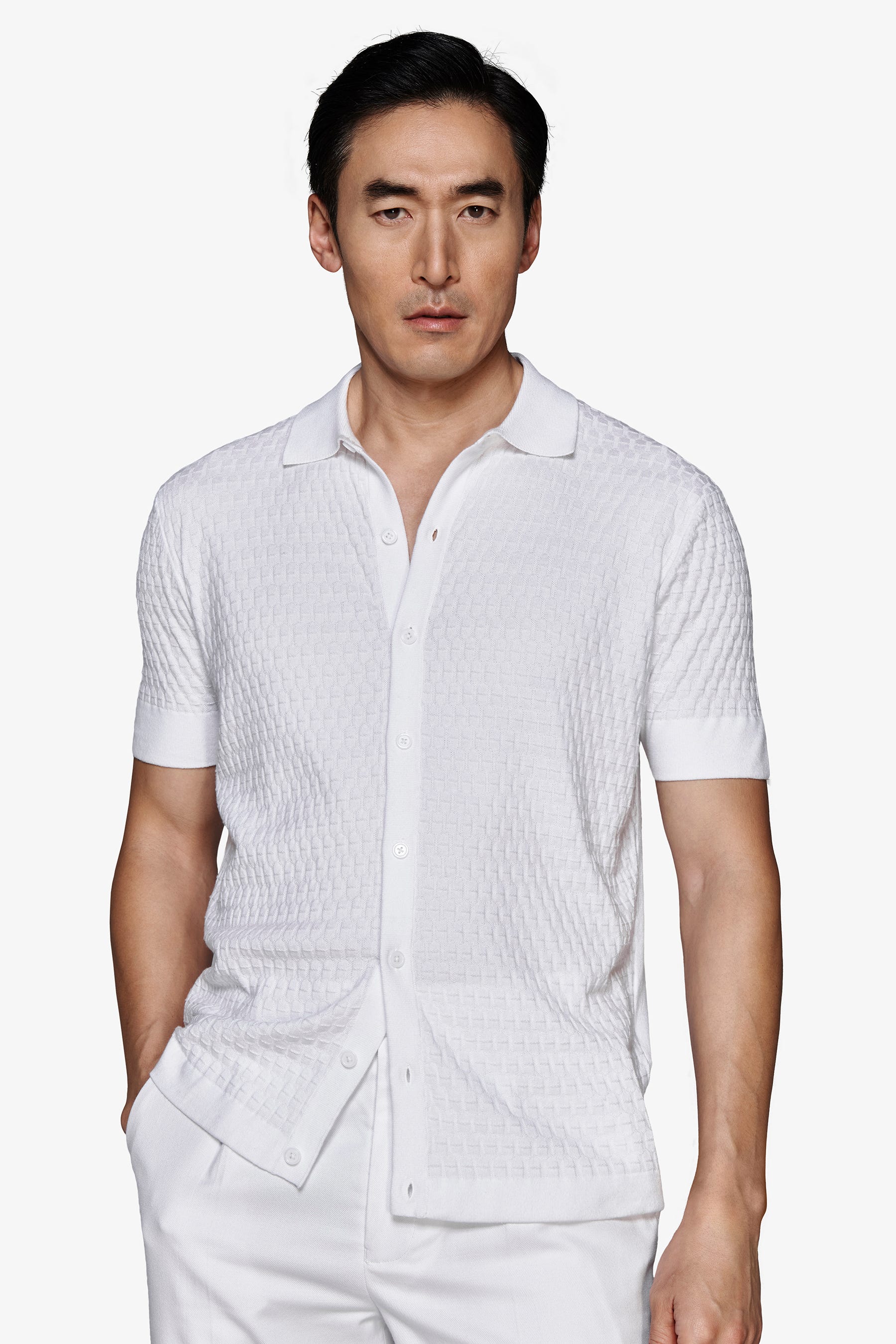 Camicia in maglia punto mattoncino bianca-Dan John