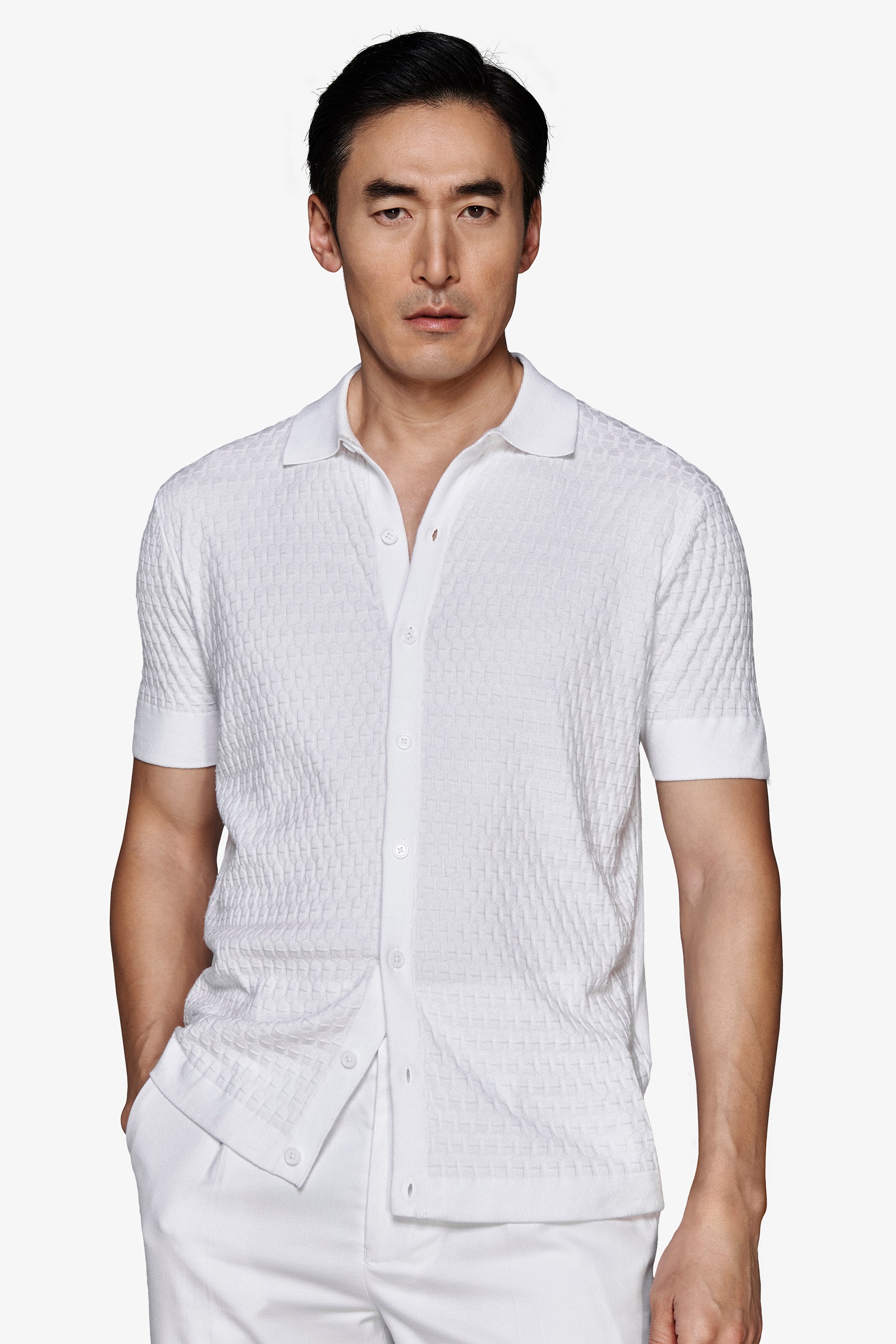 Camicia in maglia punto mattoncino bianca