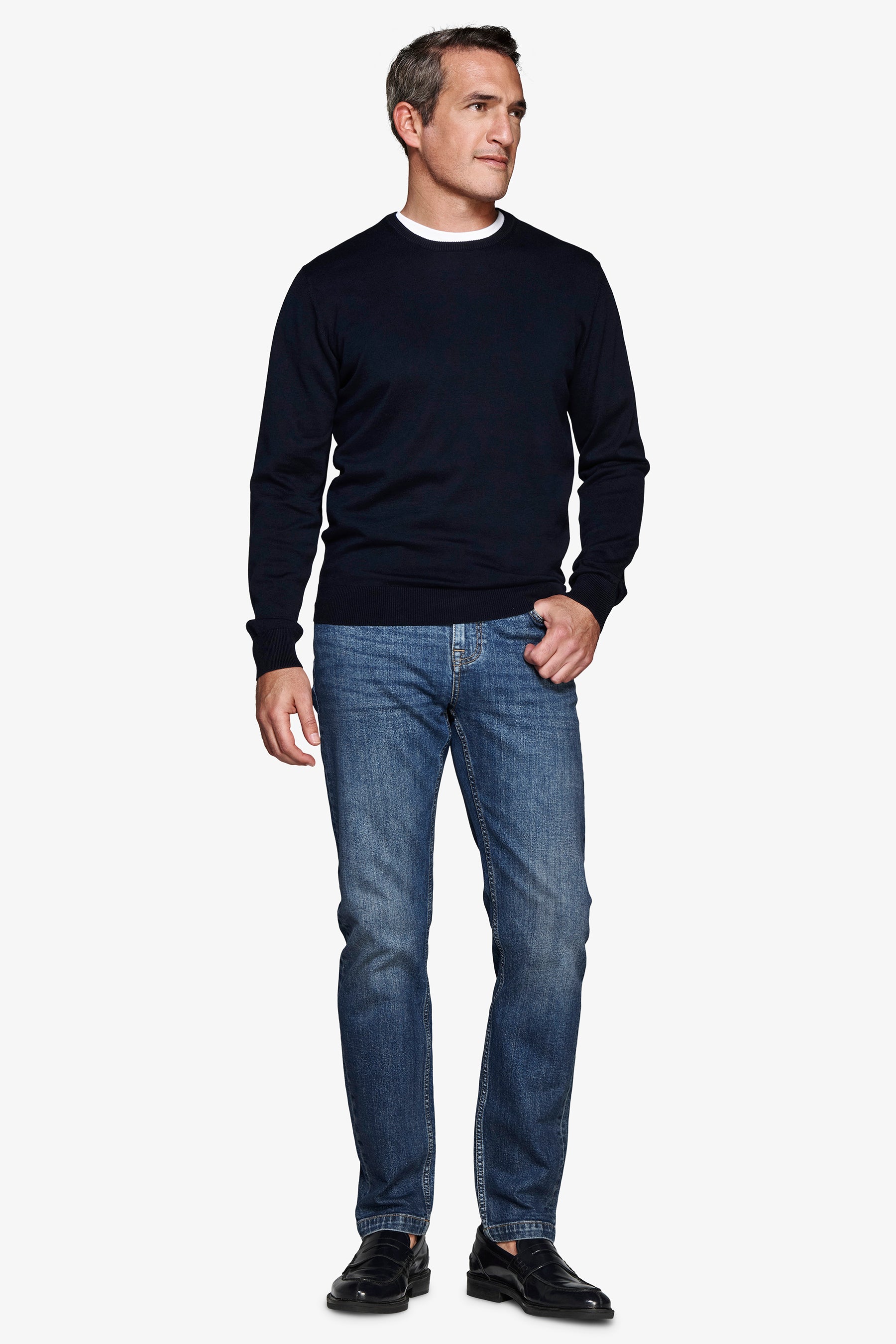 Maglia girocollo basic in cotone blu-Dan John