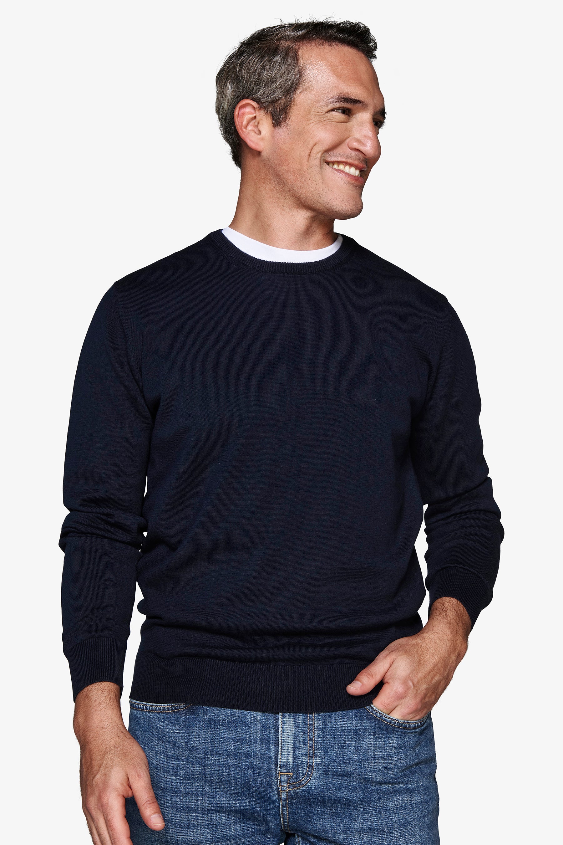 Blauer Rundhalspullover aus Baumwolle