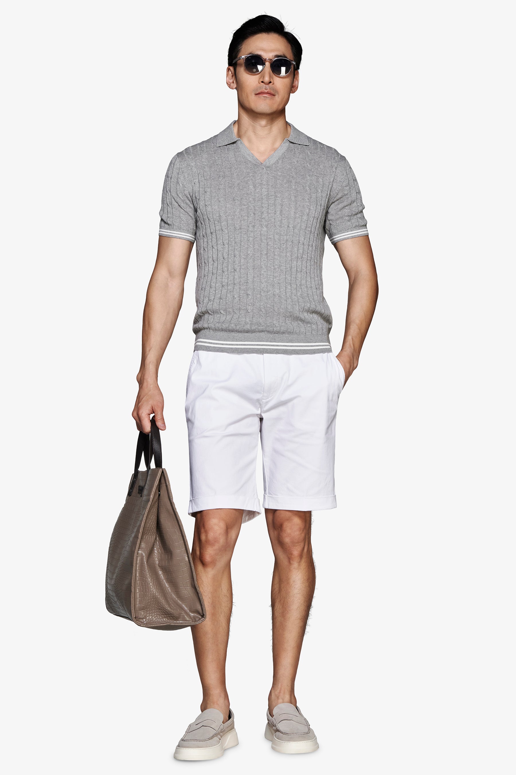 Polo in maglia treccia grigia DNJ-Dan John