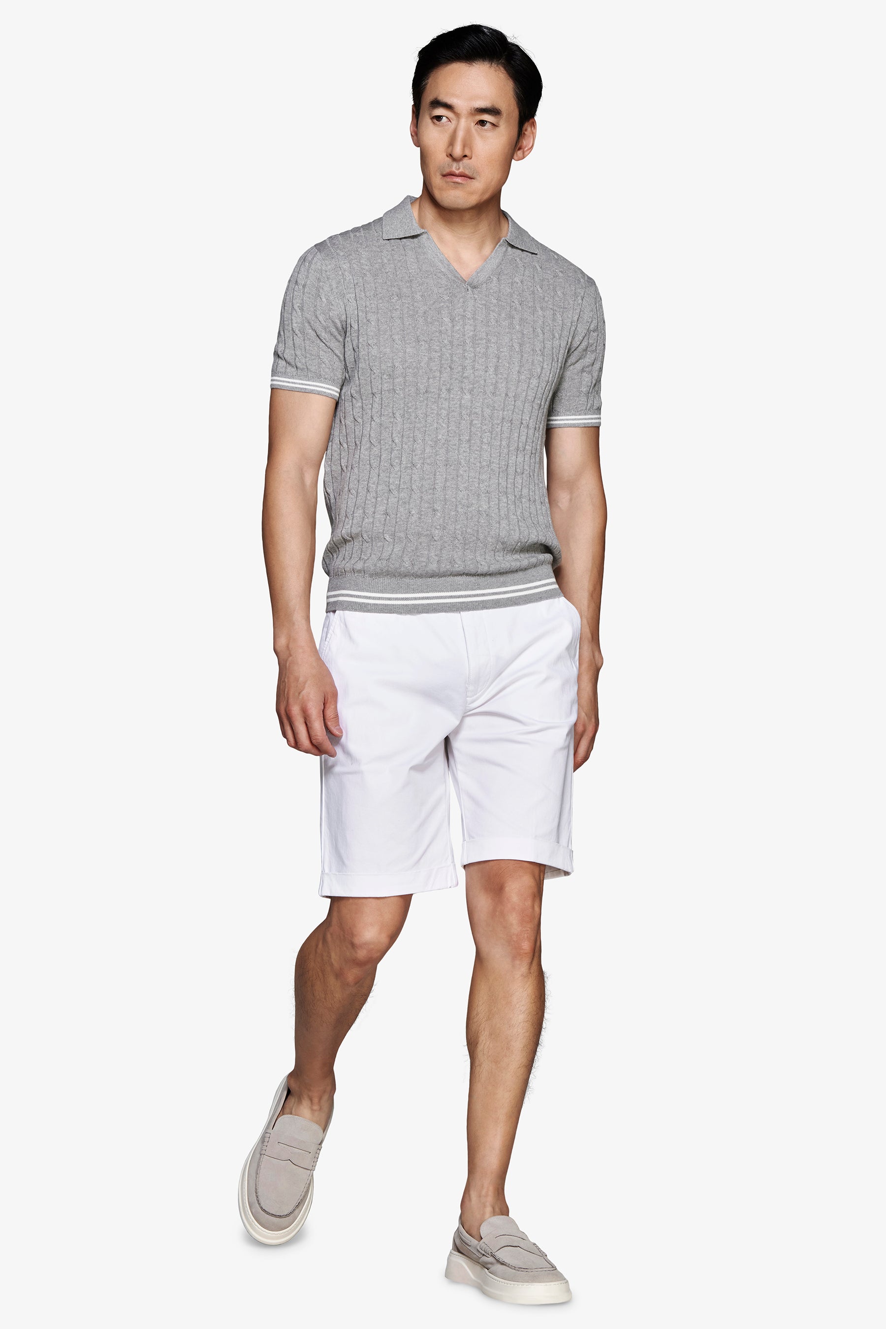 Polo in maglia treccia grigia DNJ-Dan John