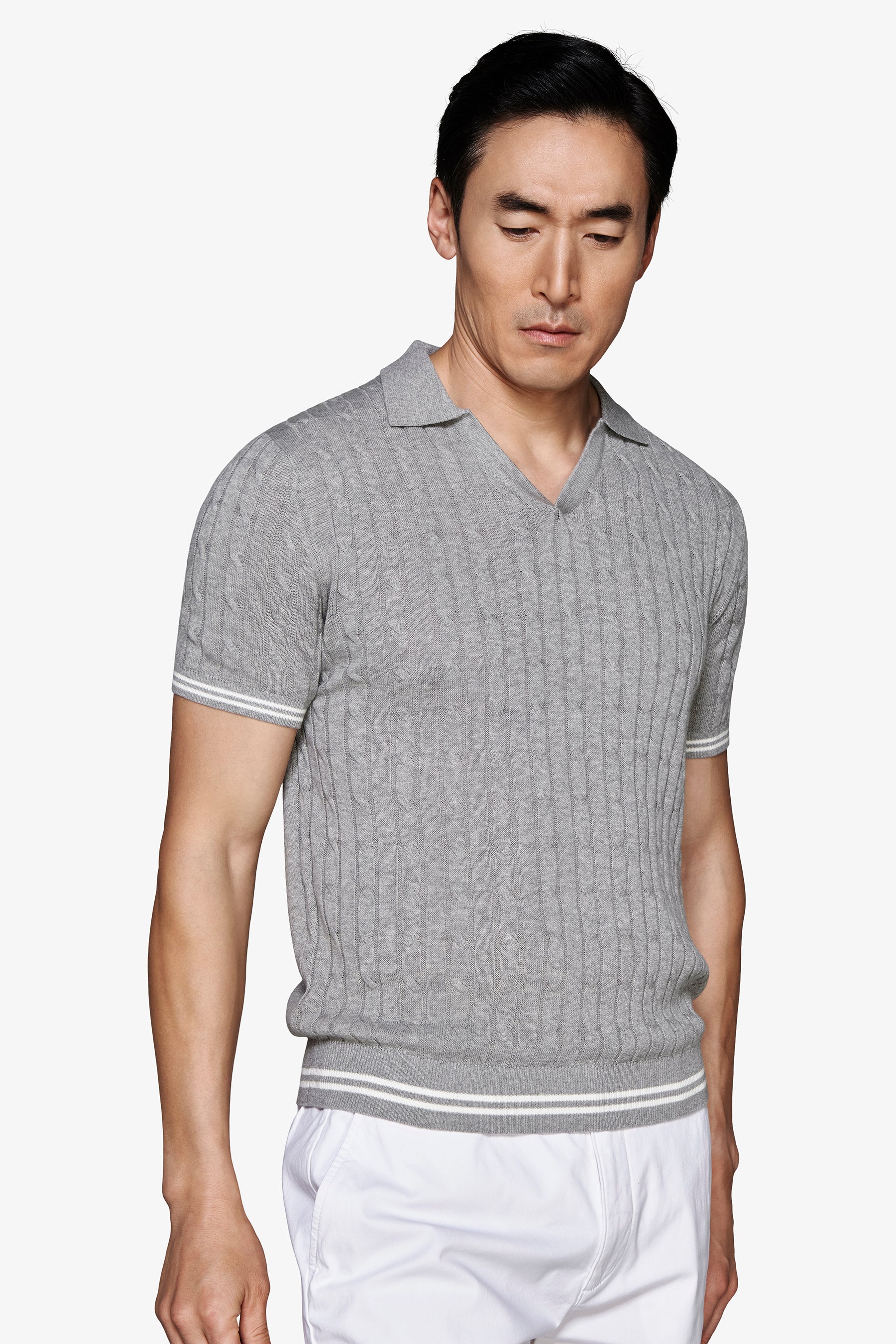 Polo in maglia treccia grigia DNJ-Dan John