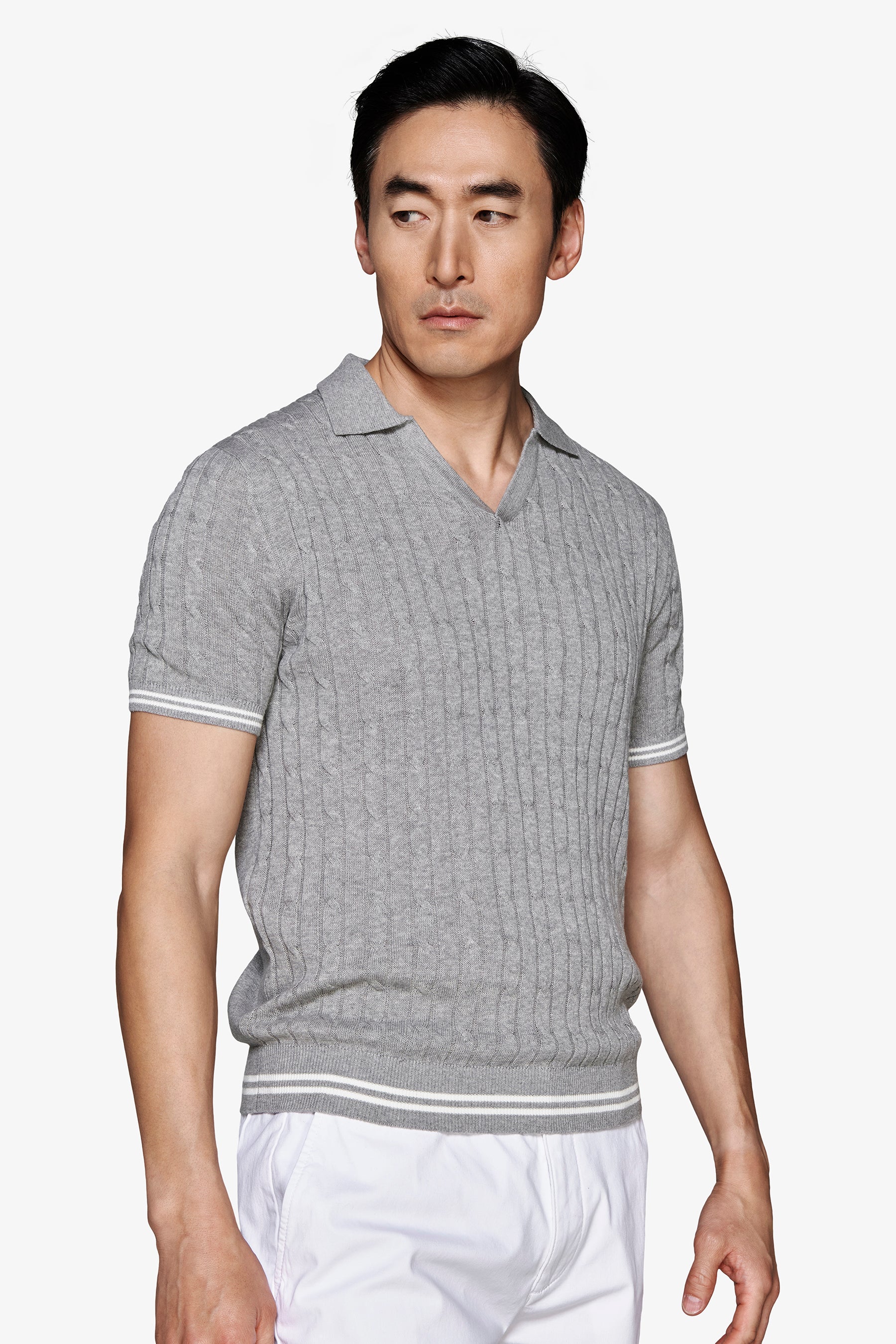 Polo in maglia treccia grigia DNJ