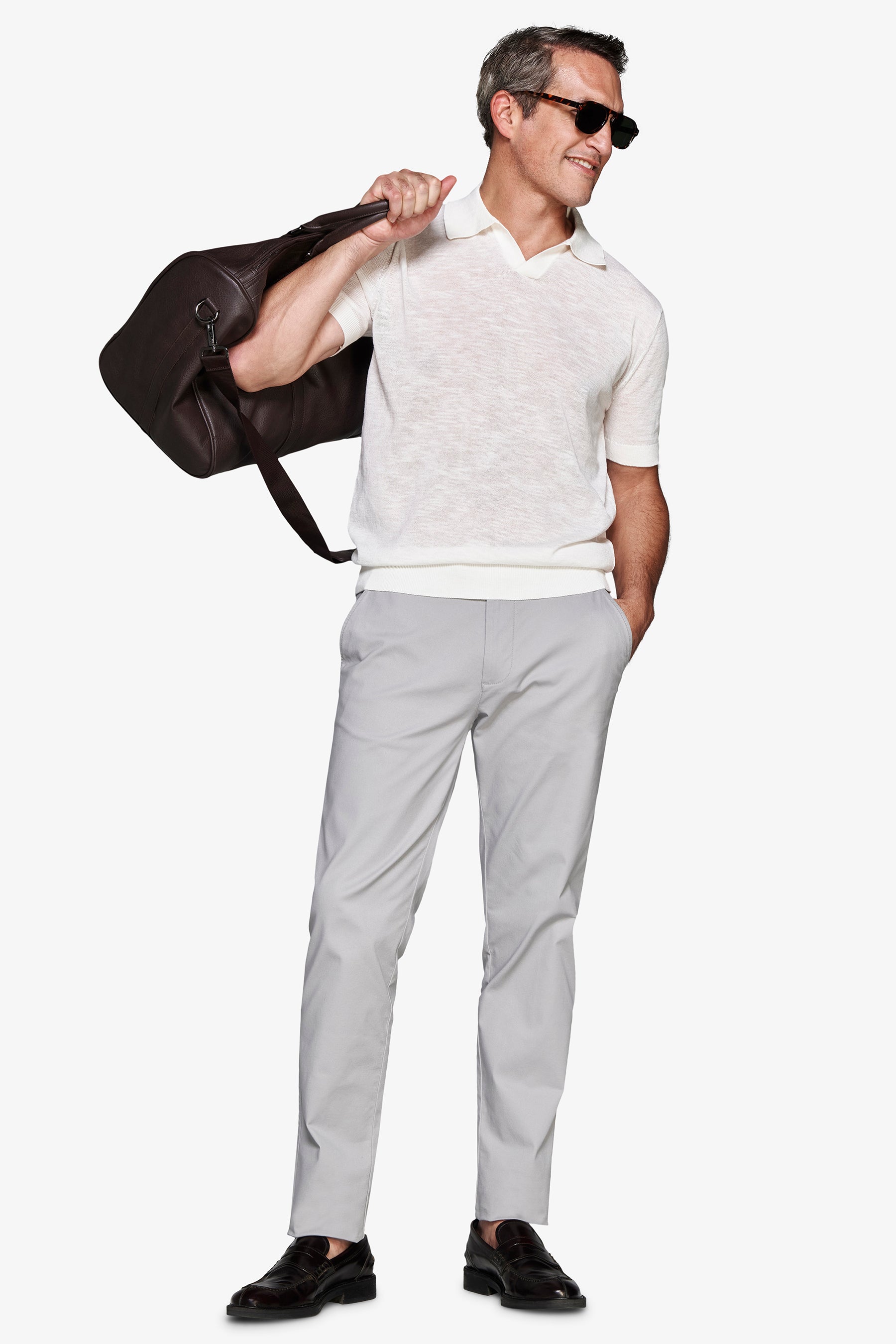 Cream linen blend knit polo