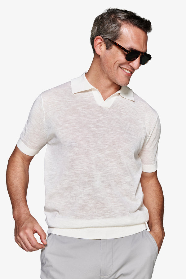 Polo in maglia misto lino panna-Dan John