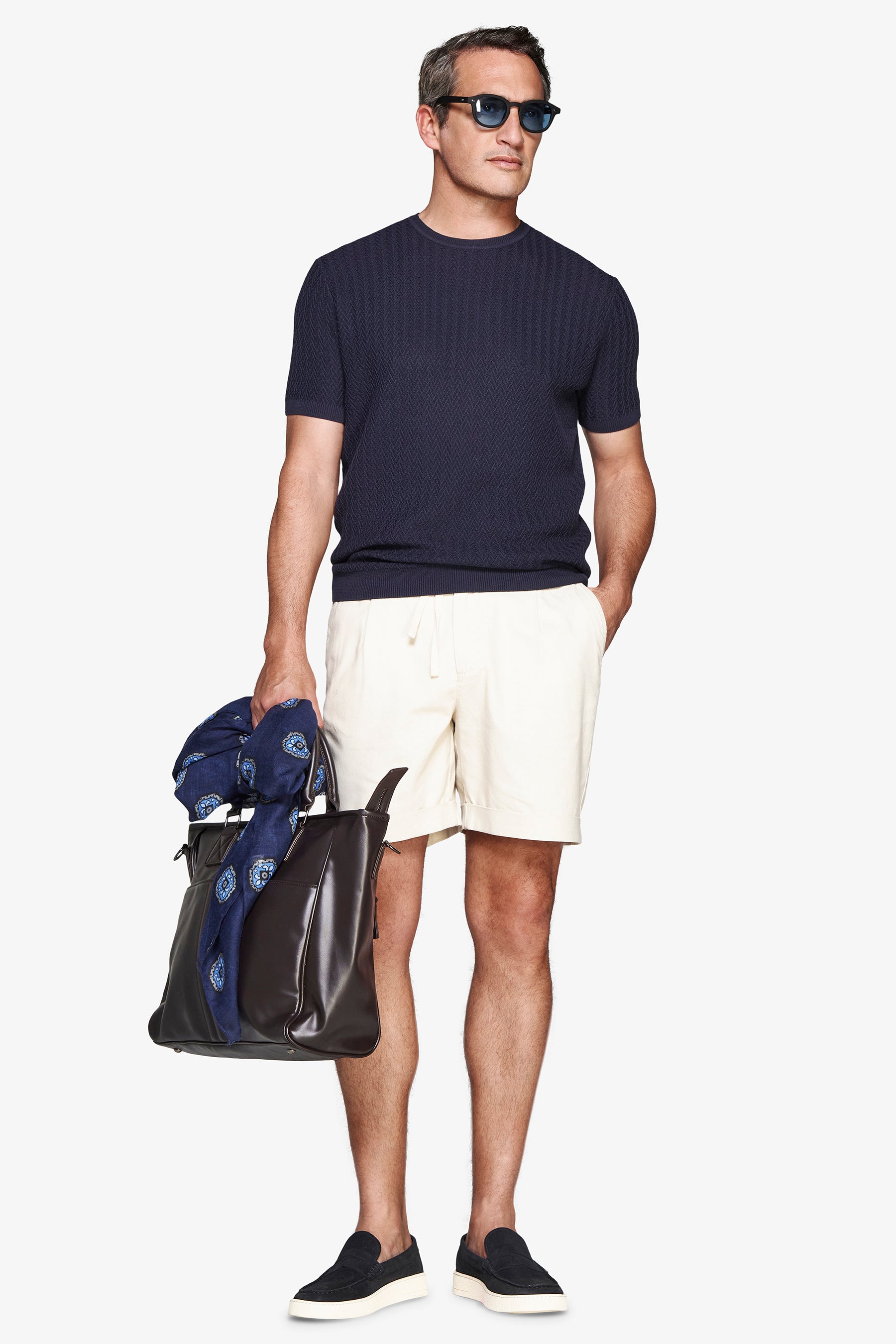 Rundhalspullover mit verstärktem Strick in Blau