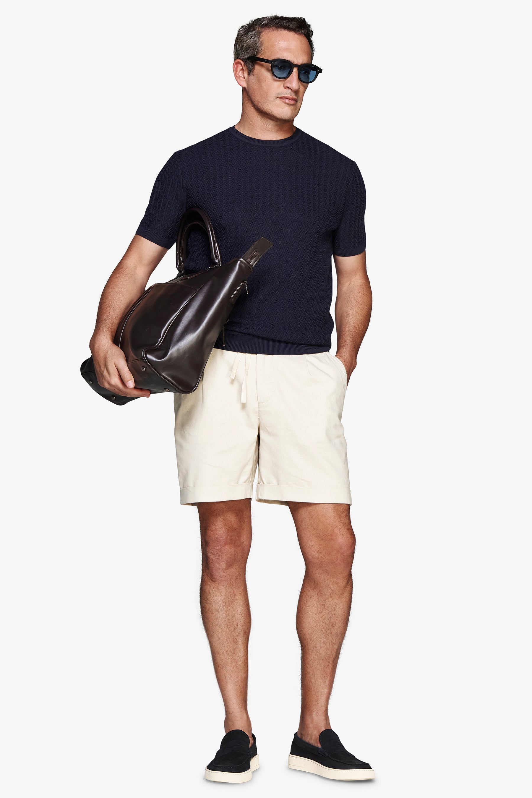 Rundhalspullover mit verstärktem Strick in Blau