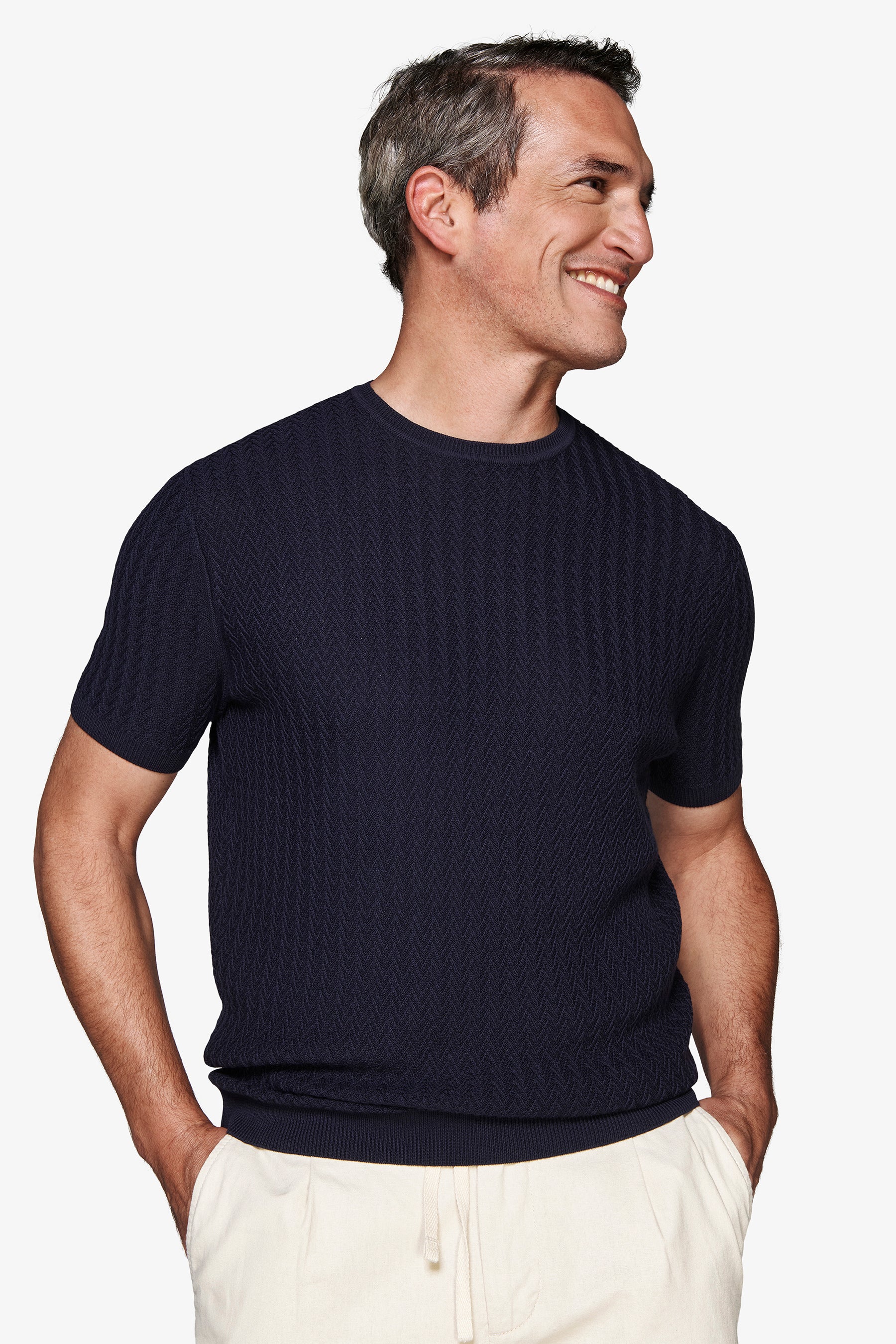 Rundhalspullover mit verstärktem Strick in Blau