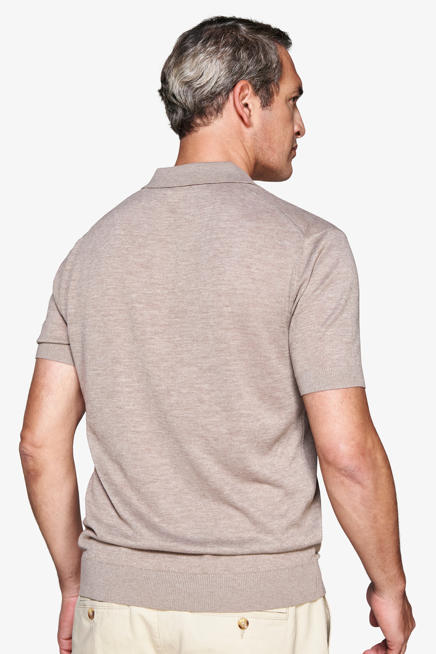 Taupe linen blend knit polo
