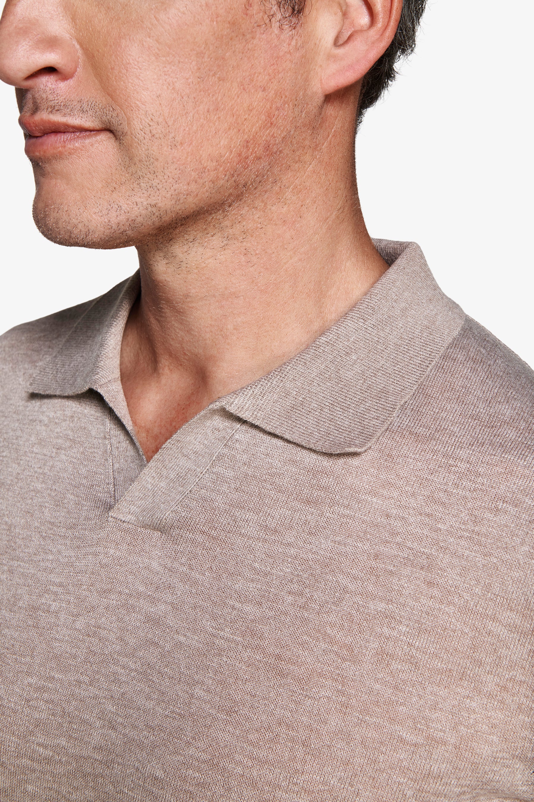 Taupe linen blend knit polo