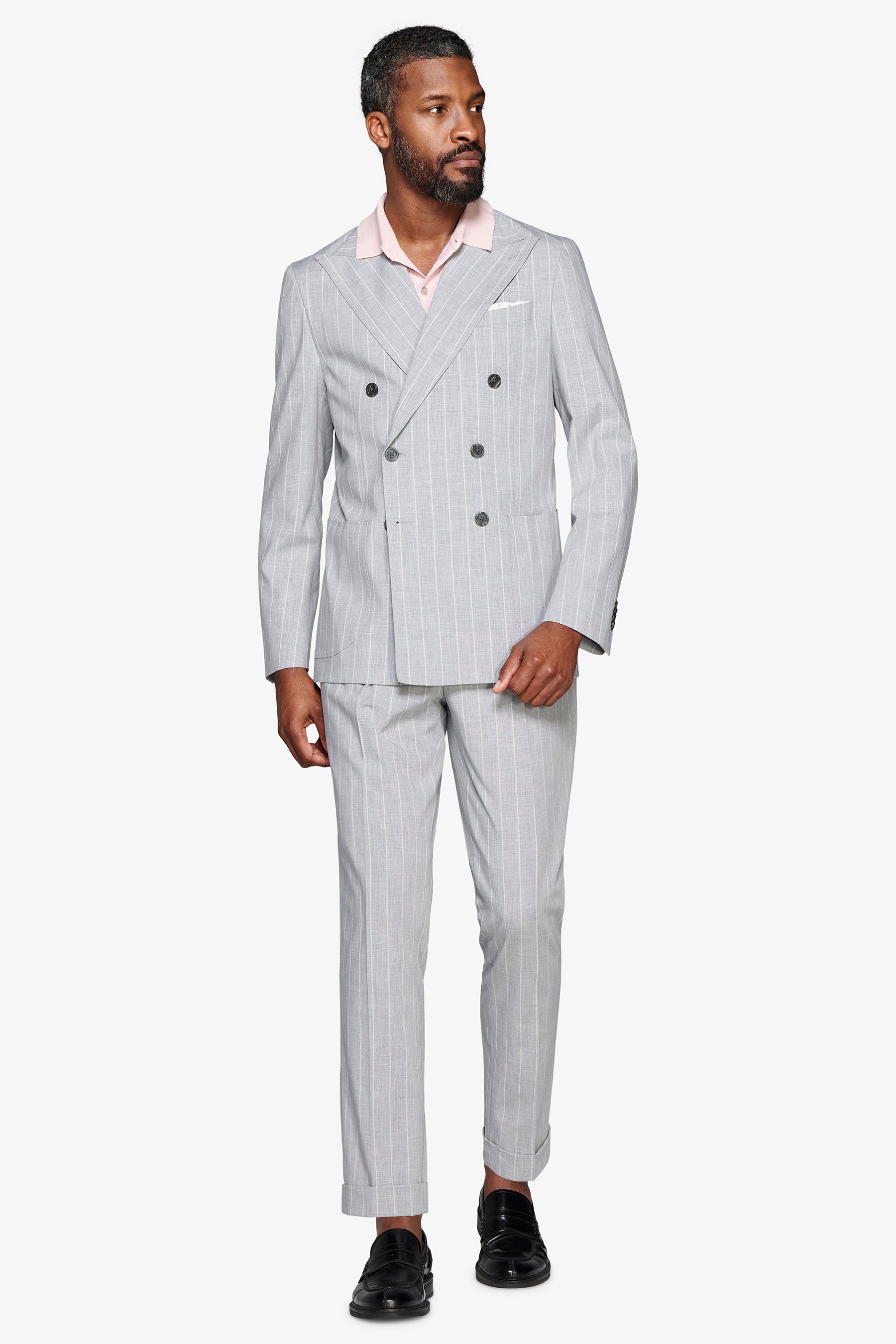 Giacca doppiopetto gessata grigia