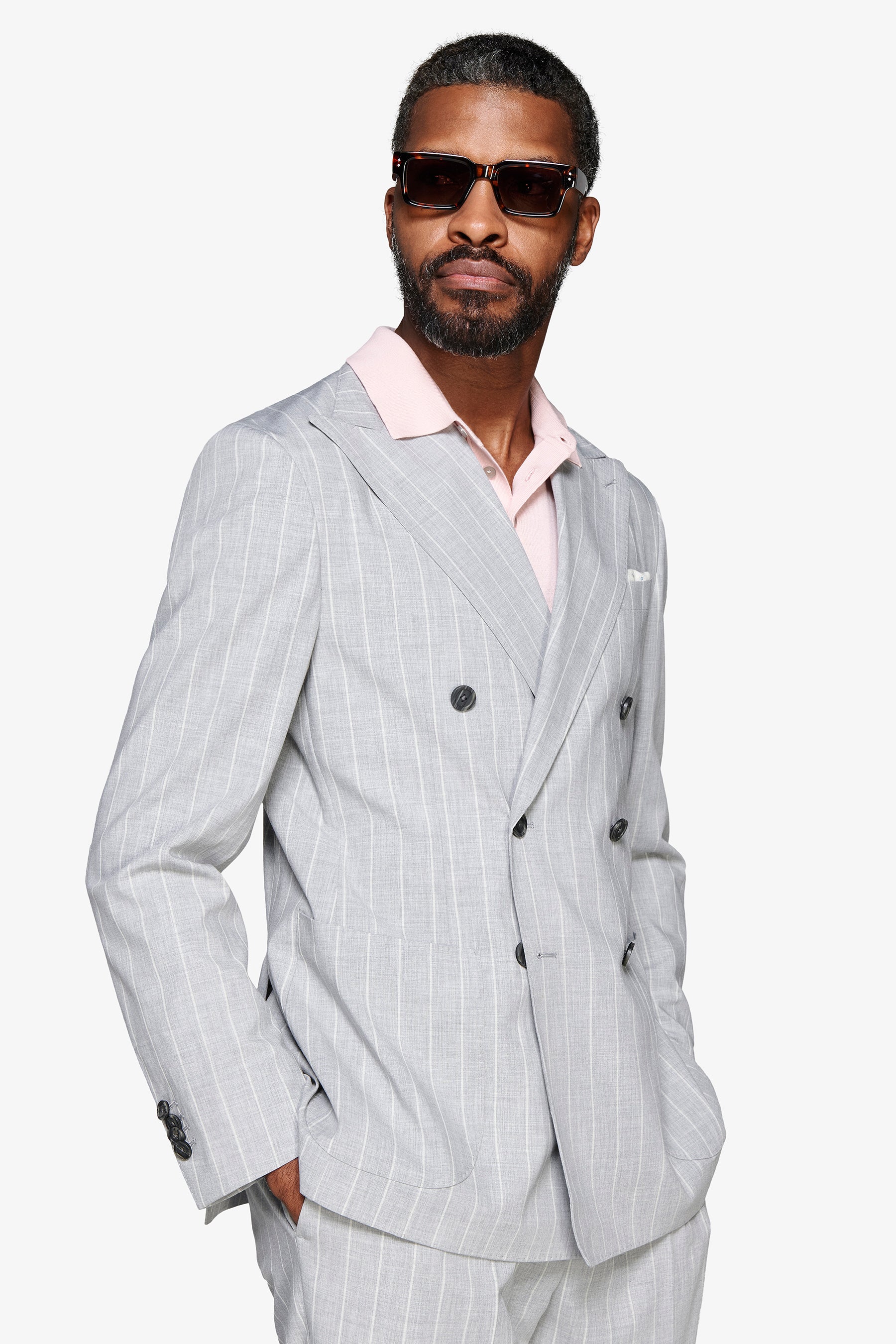 Americana cruzada de raya diplomática gris