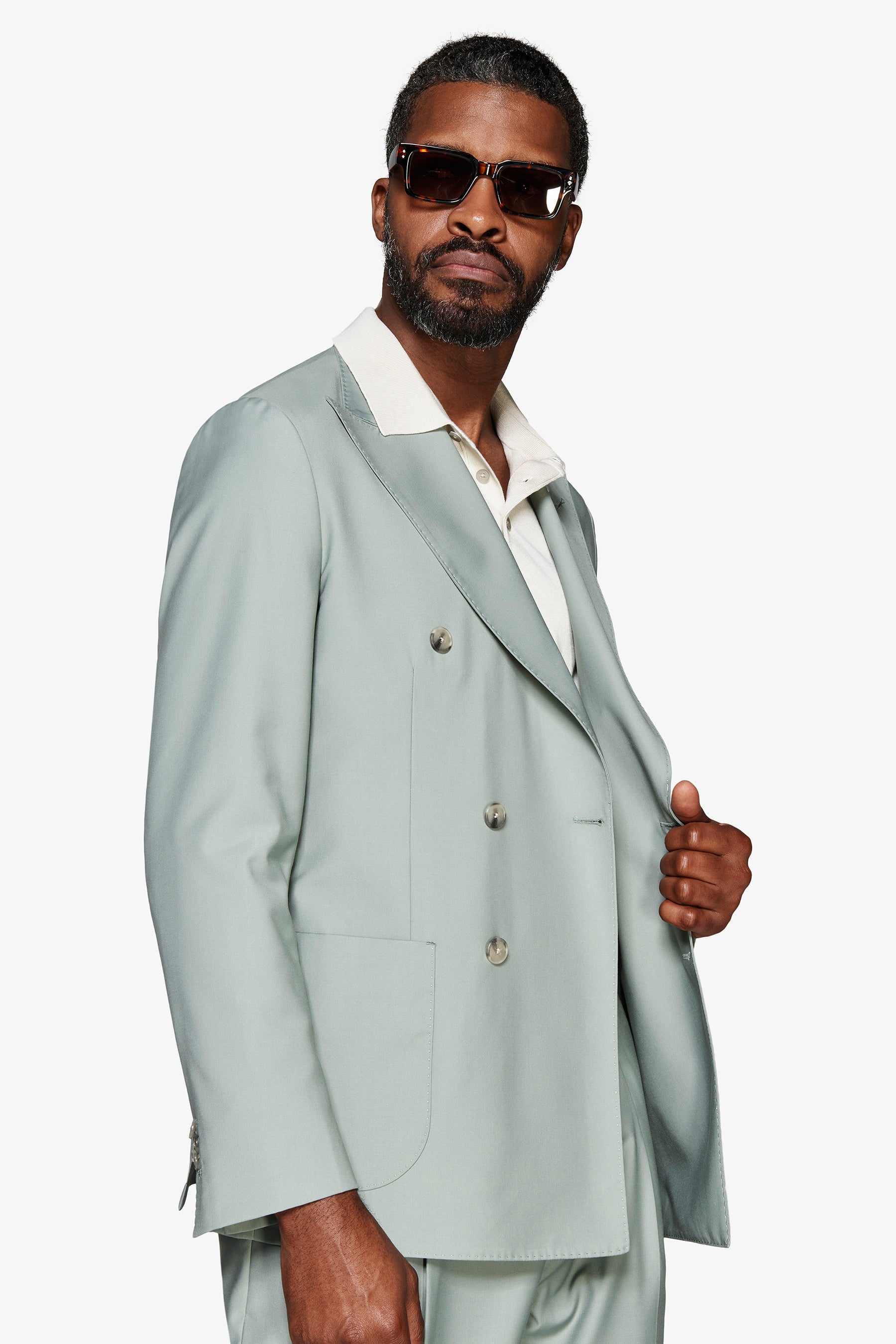 Americana cruzada en sarga verde