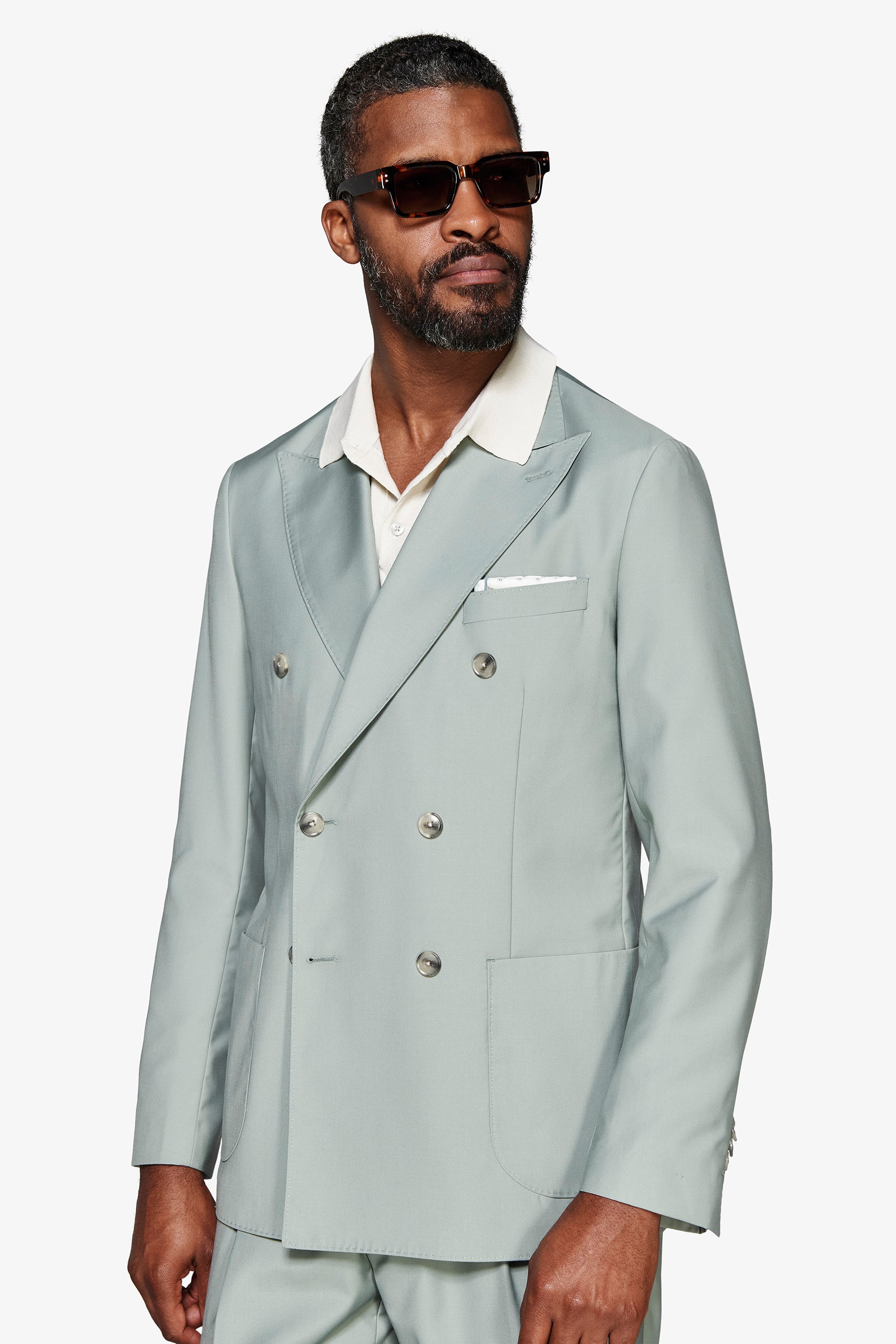 Americana cruzada en sarga verde