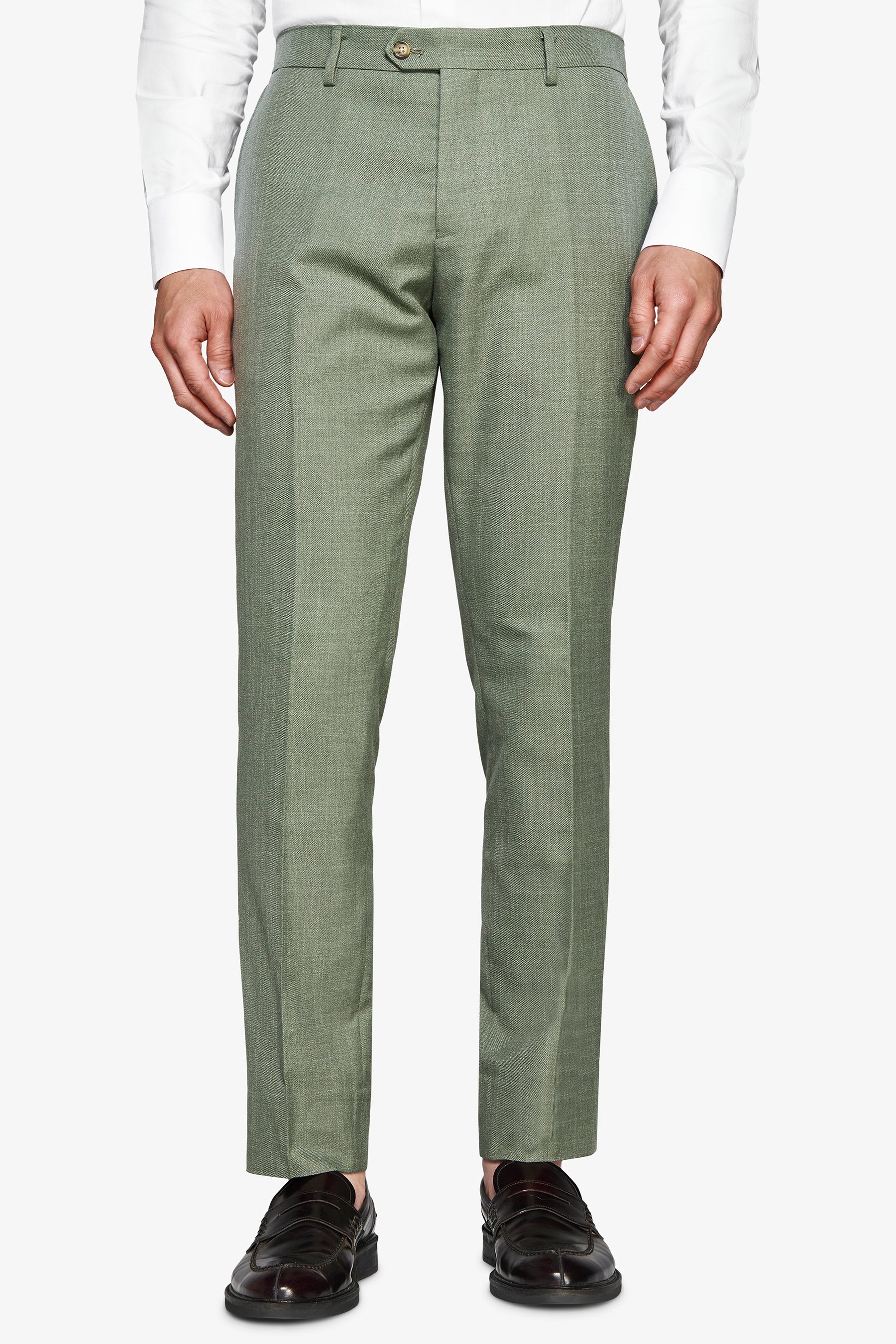 Pantalón de tela verde flameada