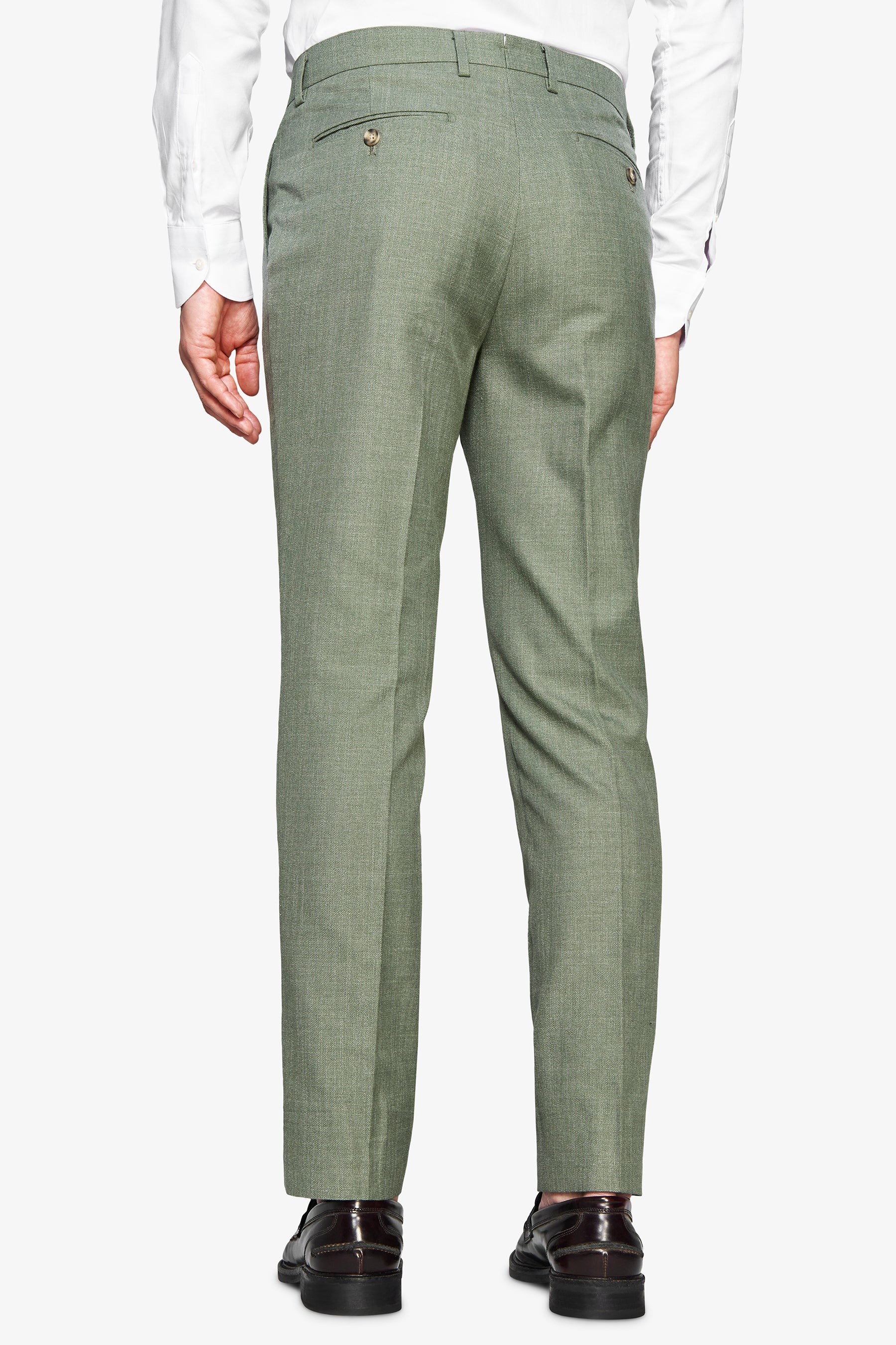 Pantalón de tela verde flameada