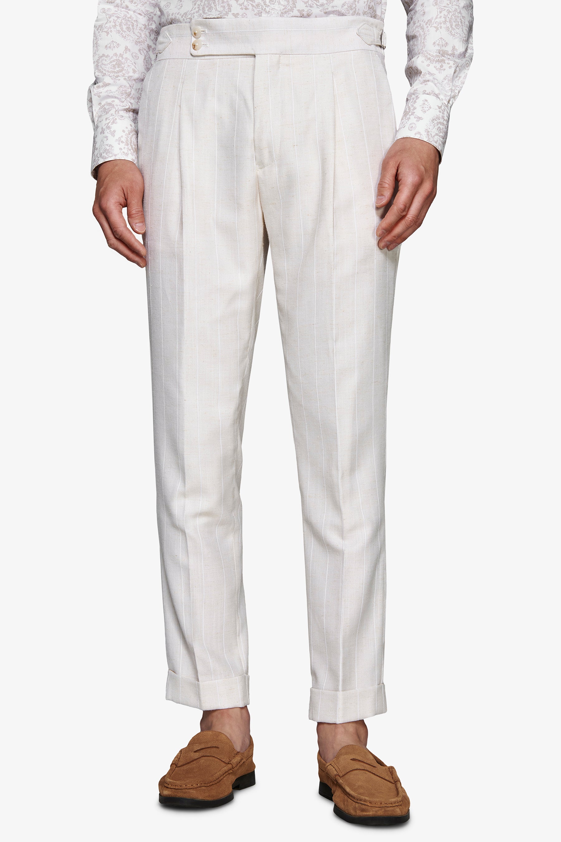 Sand pinstripe trousers