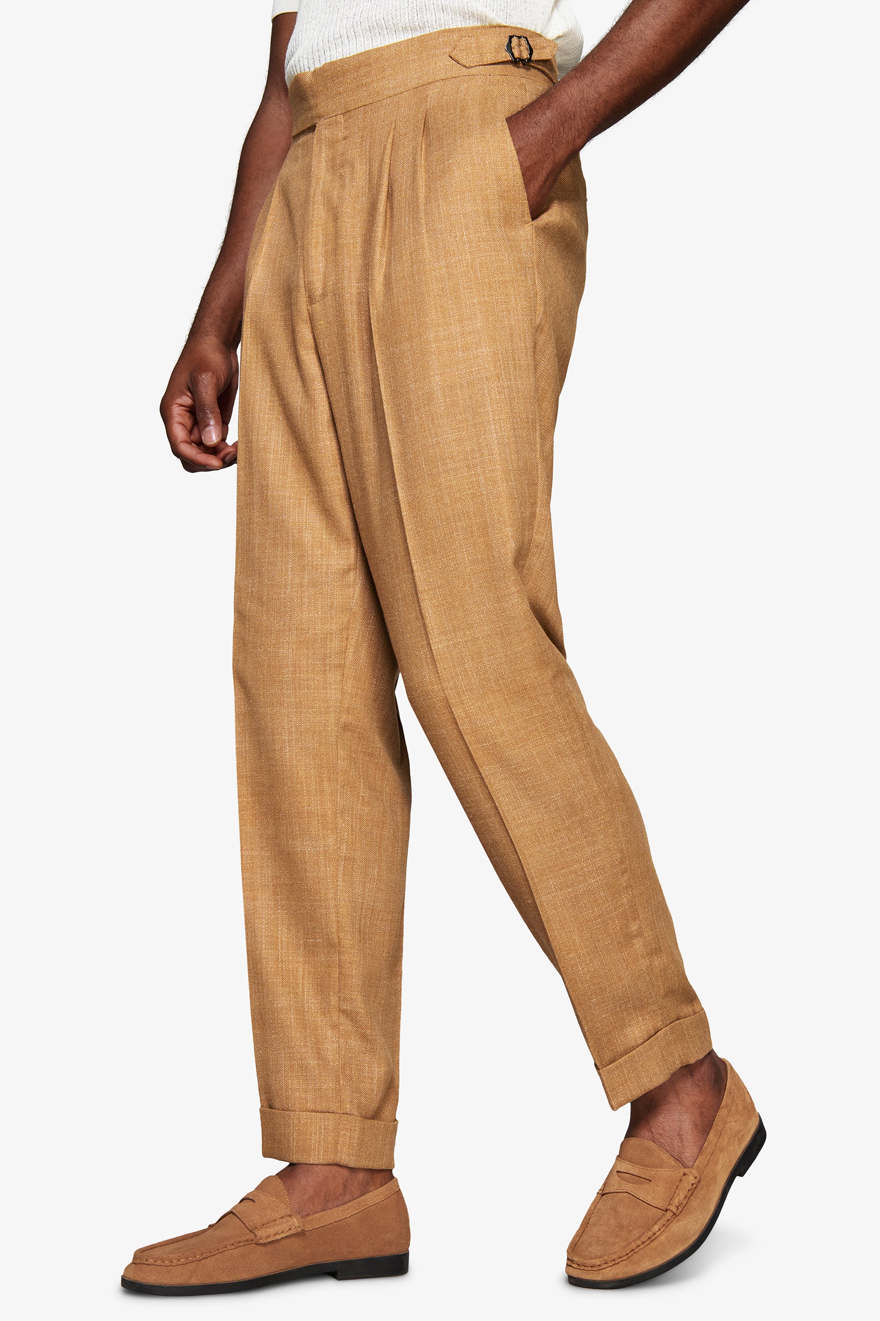 Pantaloni misto lino tabacco